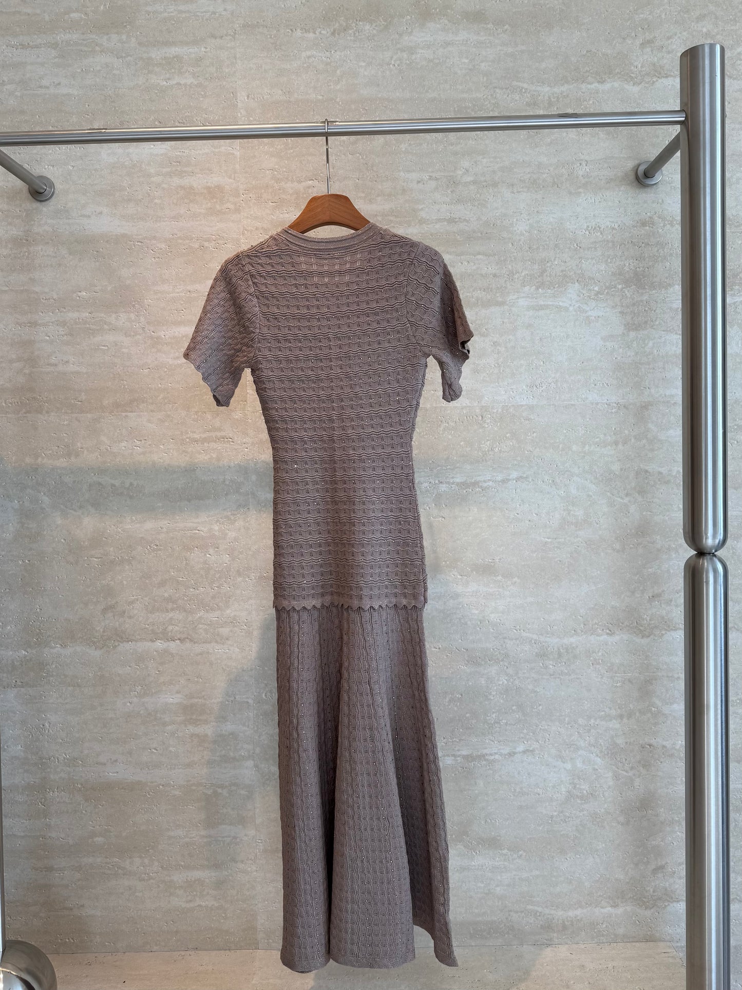 Sandro Paris Crochet-Knit Maxi Dress — Taupe