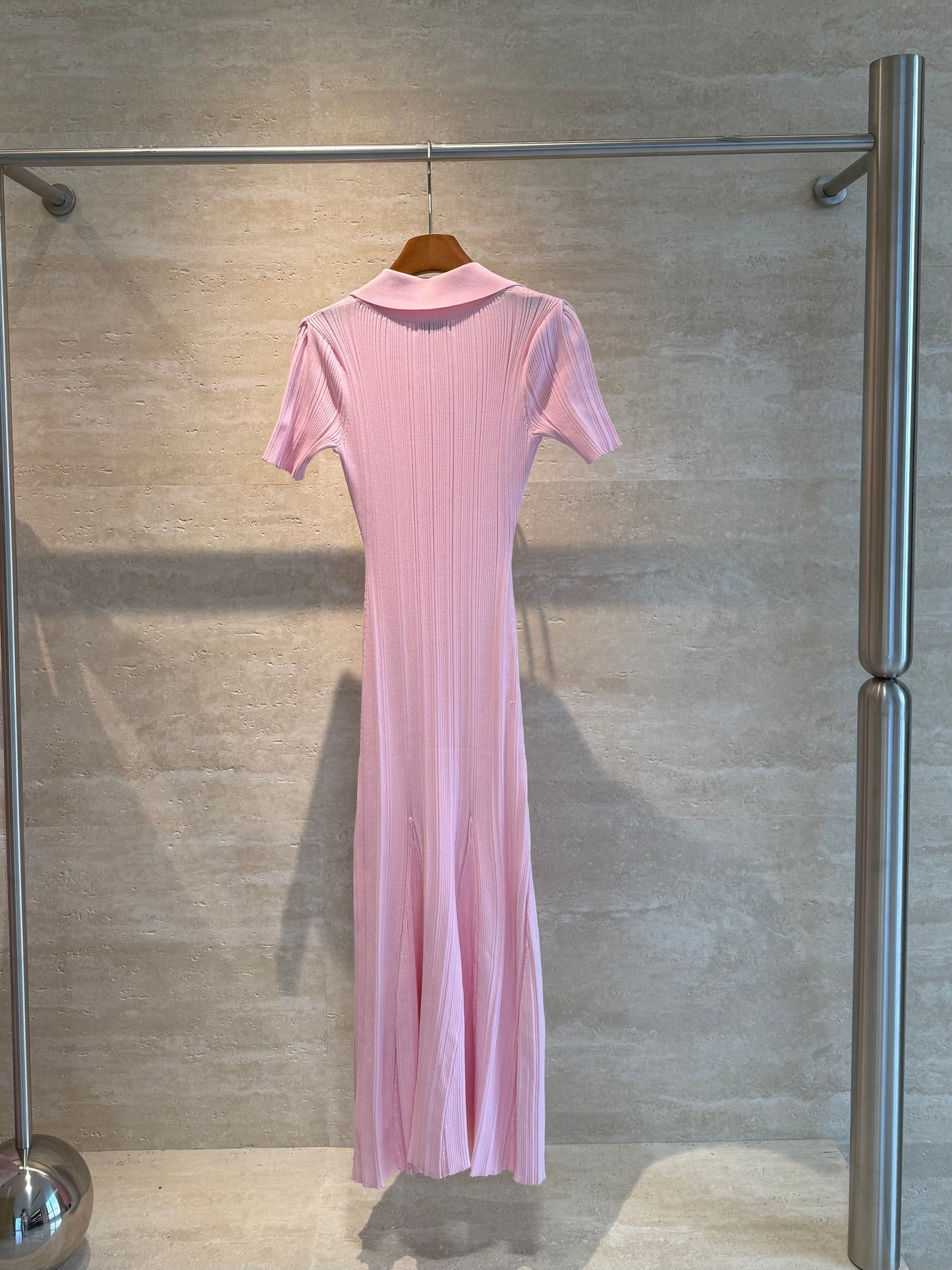 Sandro Paris Collared Knit Midi Dress — Pink
