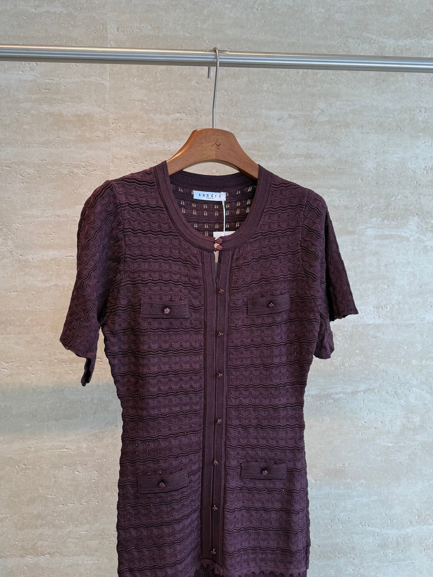 Sandro Paris Crochet-Knit Maxi Dress — Plum