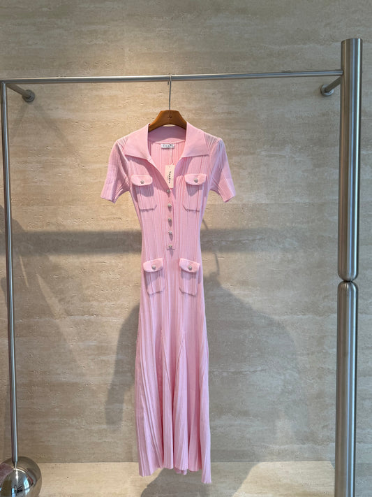 Sandro Paris Collared Knit Midi Dress — Pink