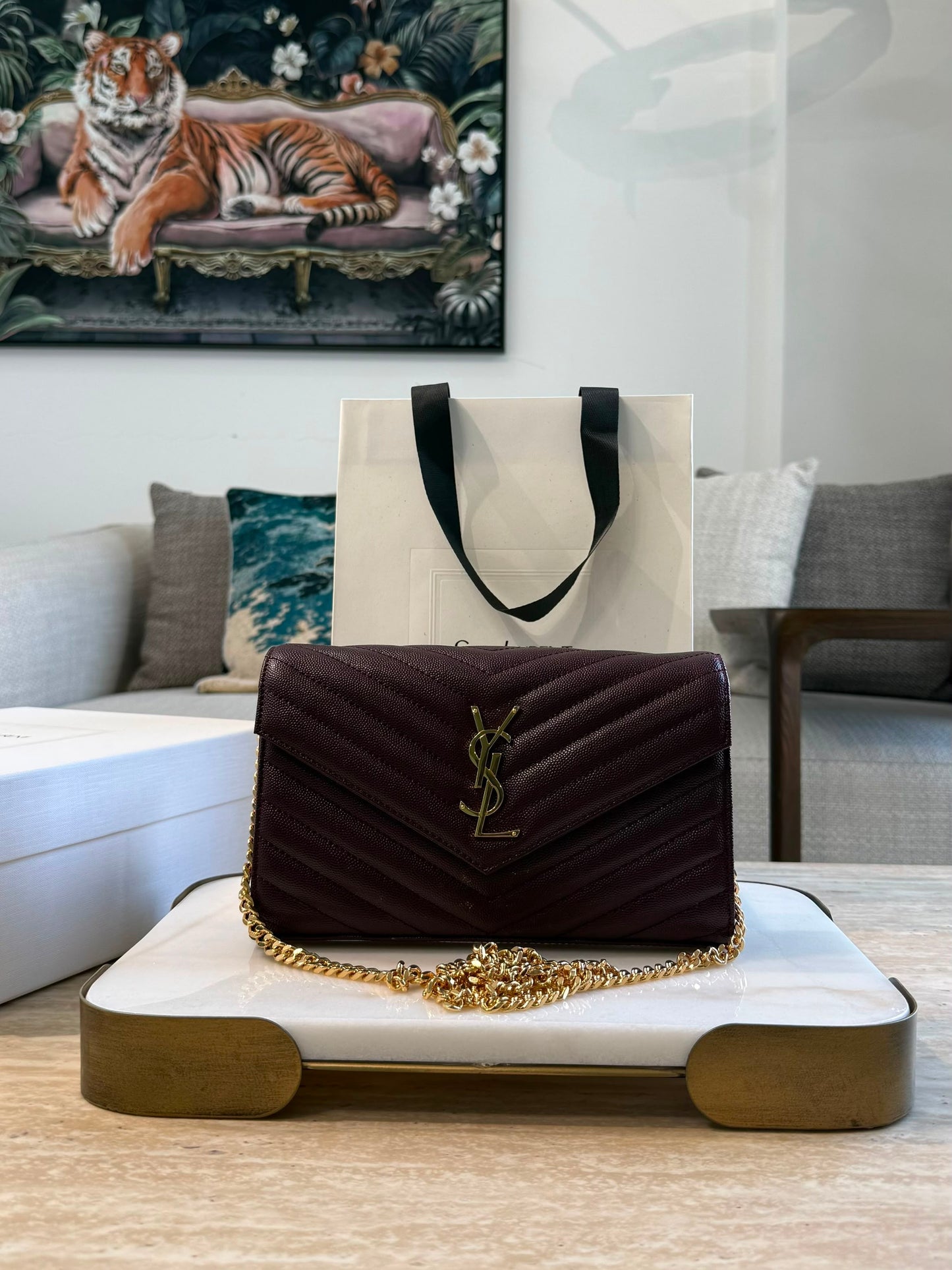 YSL Cassandre Wallet on Chain — Maroon