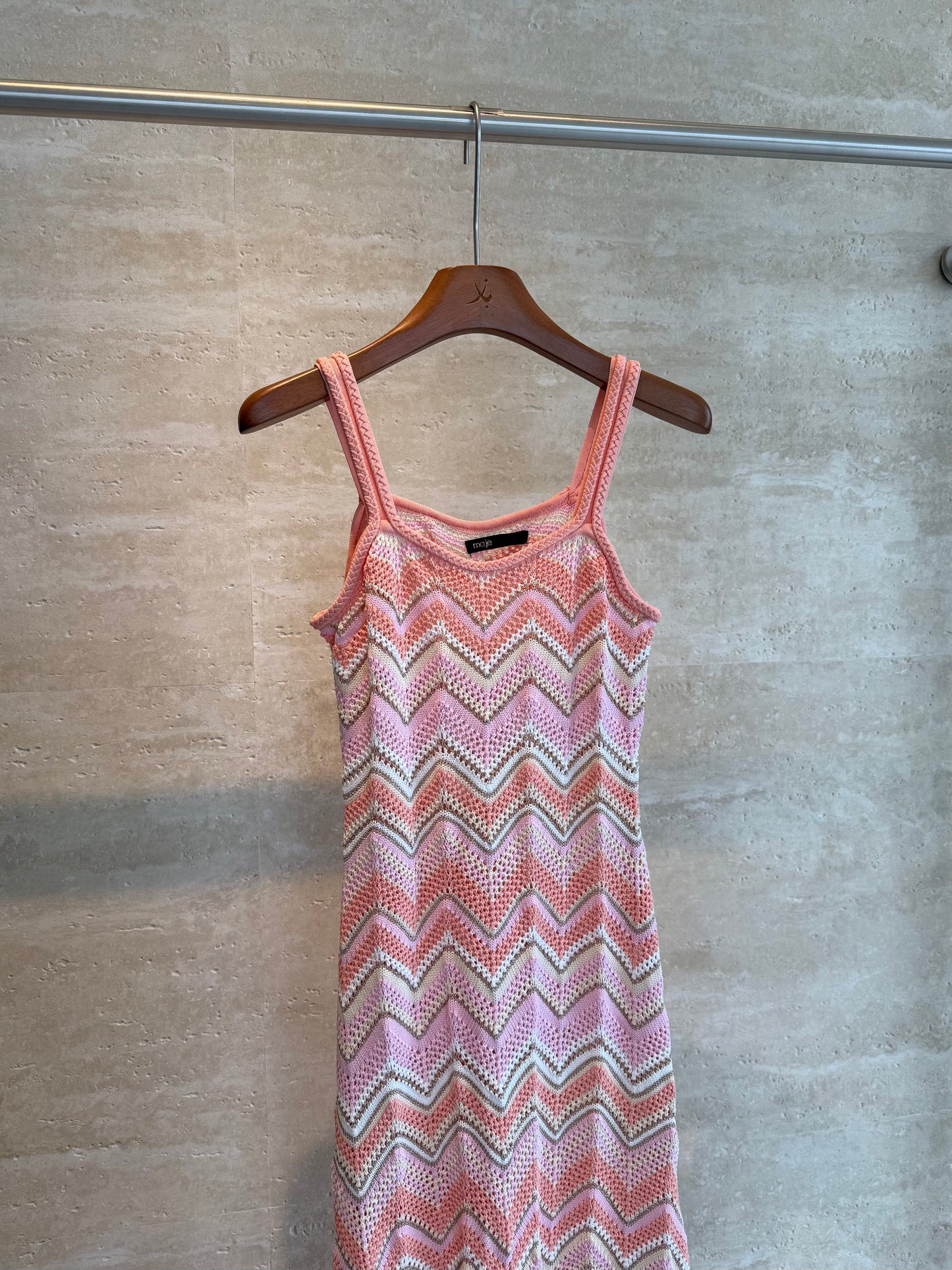Maje Chevron Crochet Maxi Dress — Pink