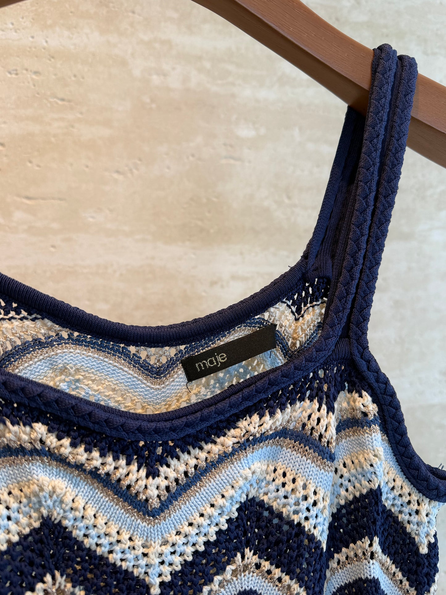 Maje Chevron Crochet Maxi Dress — Navy