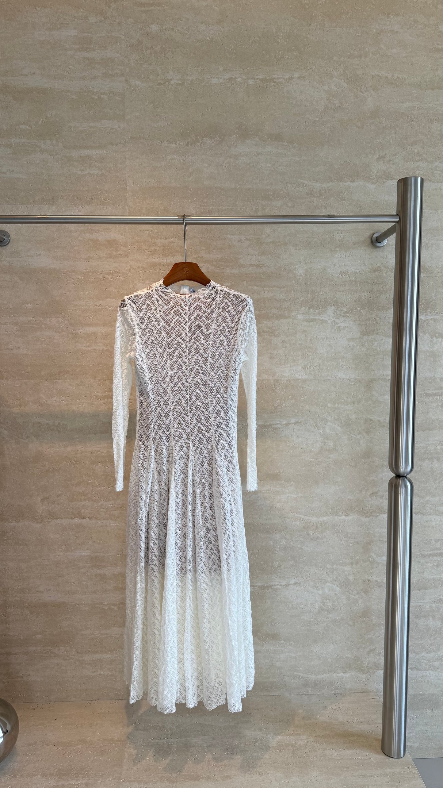 Alaïa Chevron Lace Maxi Dress — White