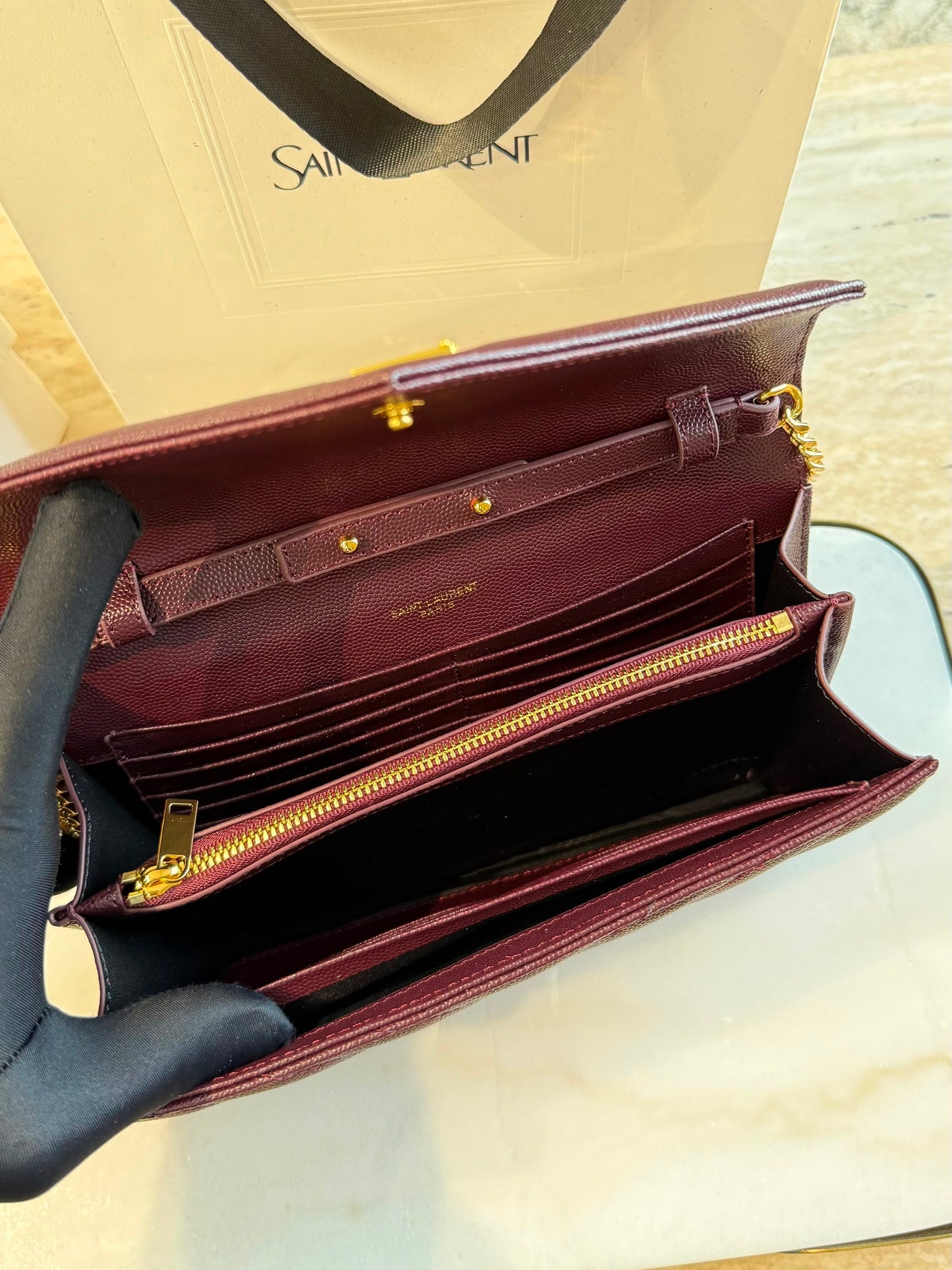YSL Cassandre Wallet on Chain — Maroon