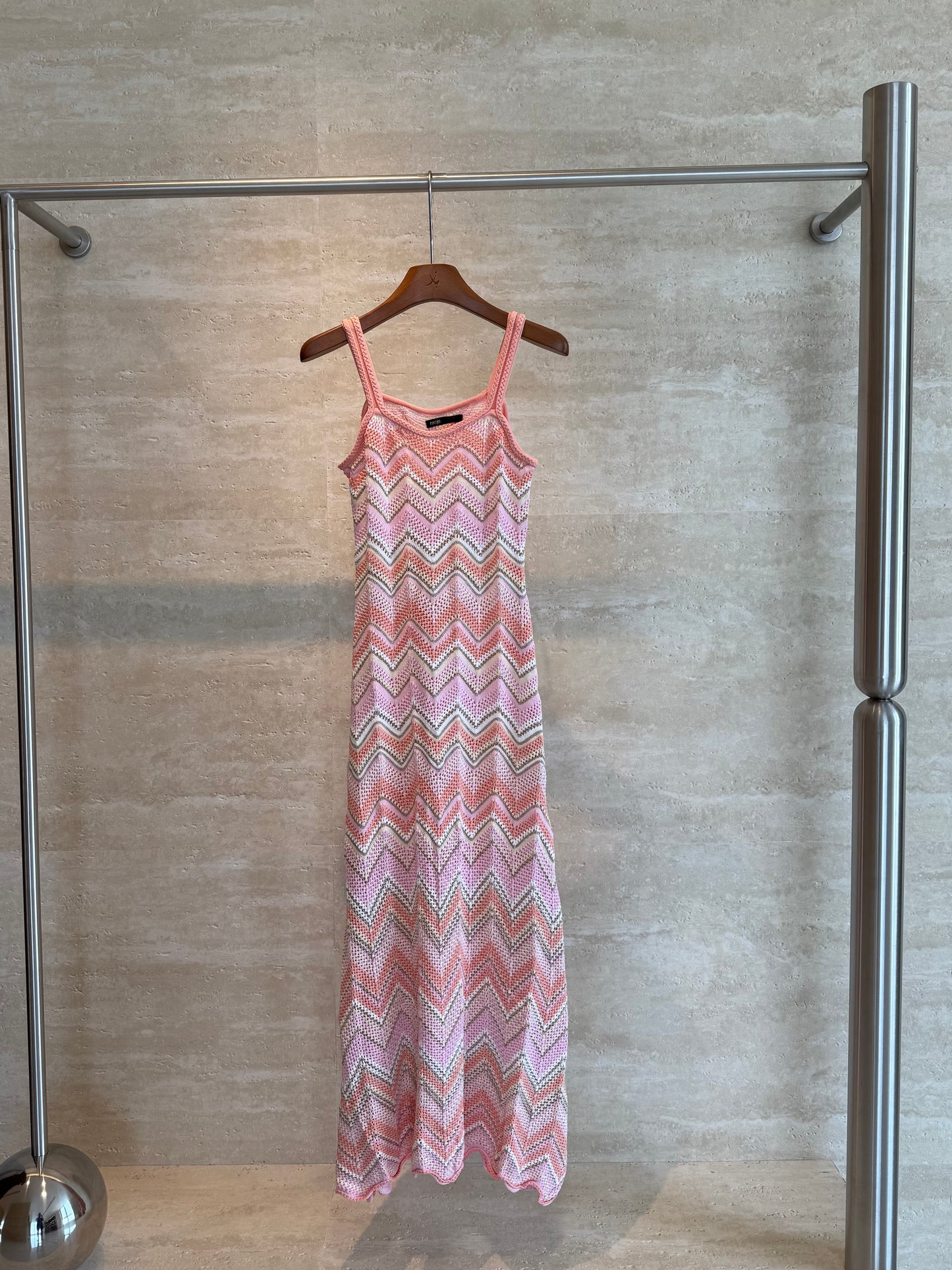 Maje Chevron Crochet Maxi Dress — Pink