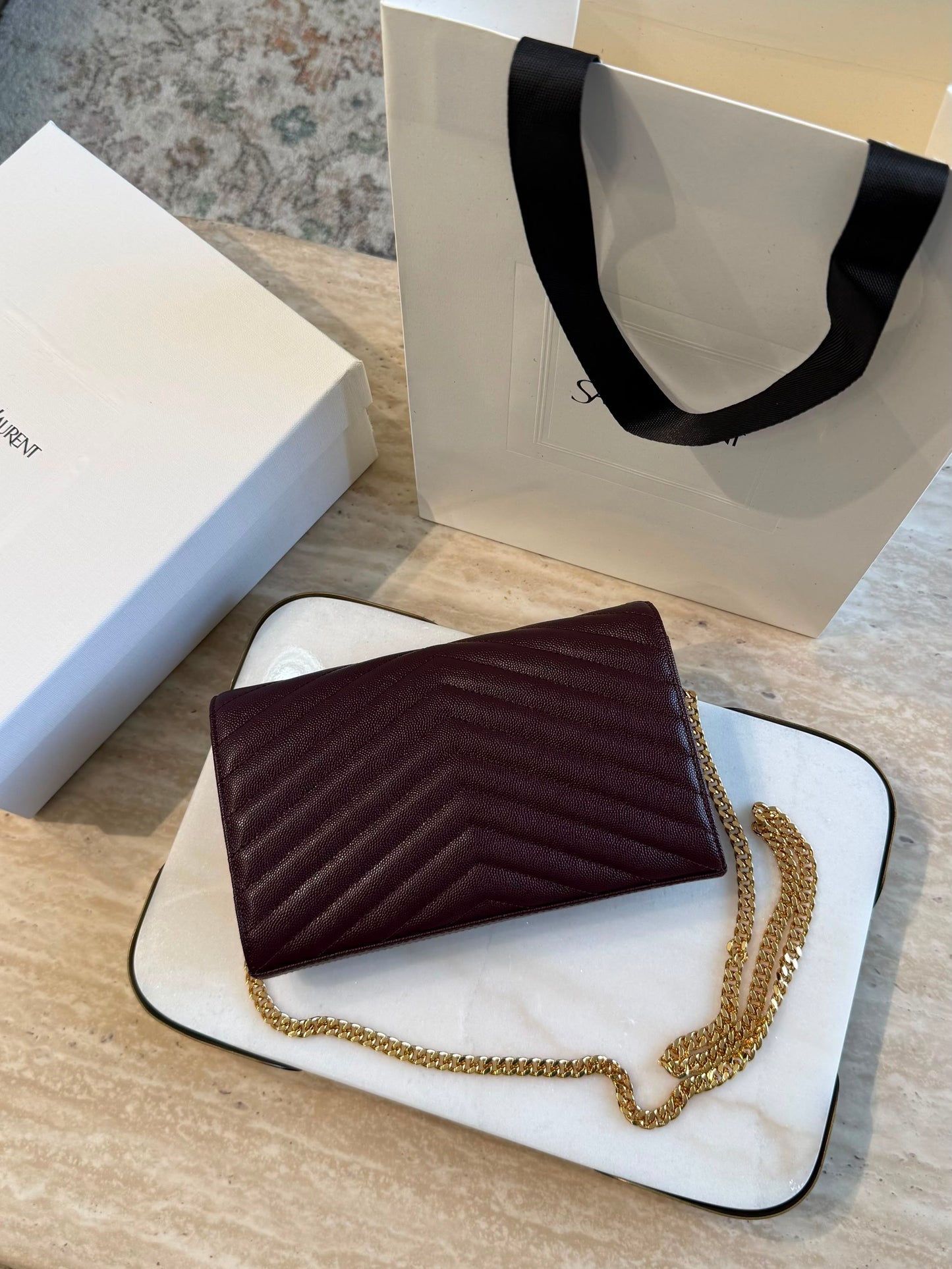 YSL Cassandre Wallet on Chain — Maroon