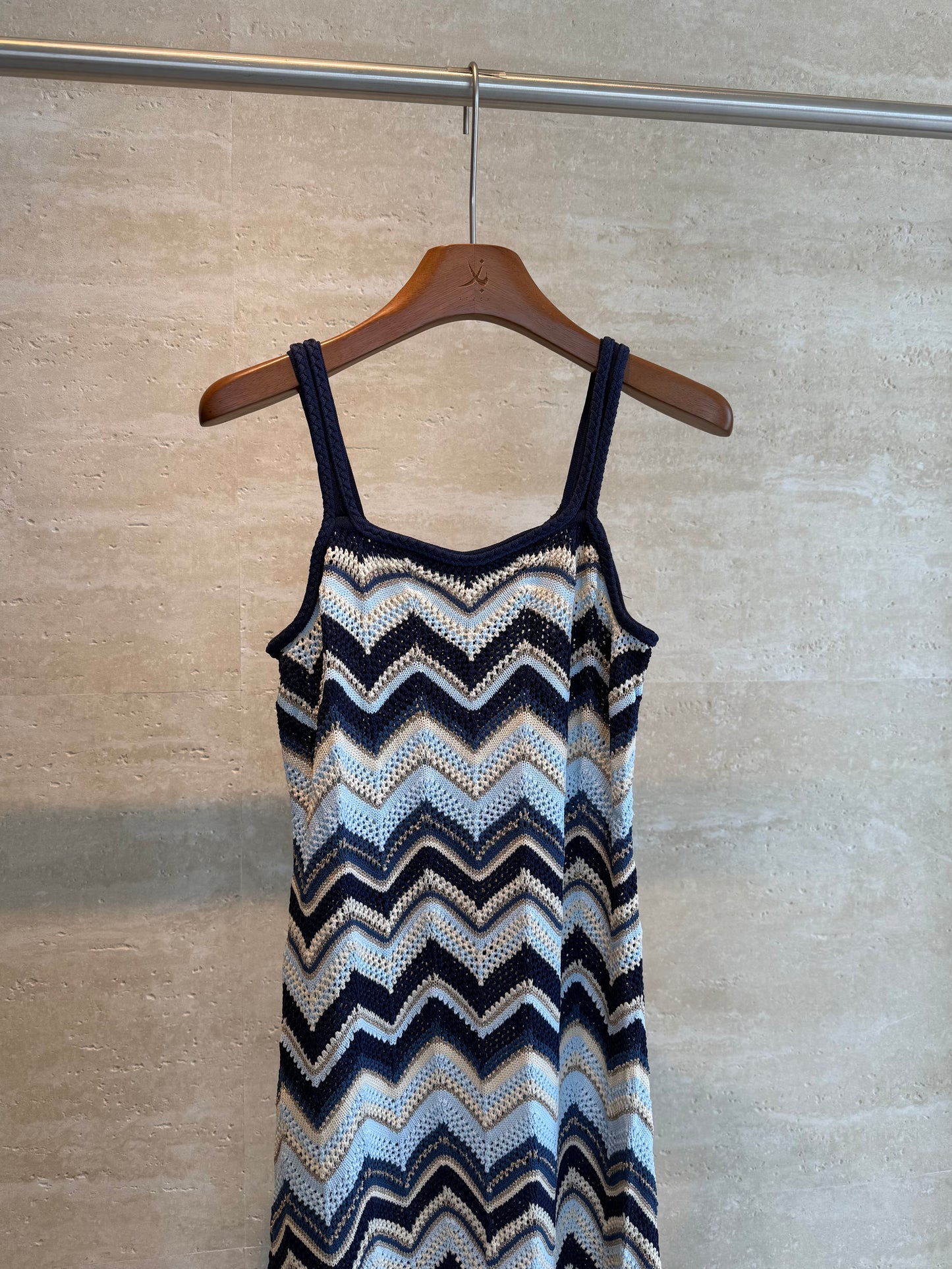Maje Chevron Crochet Maxi Dress — Navy