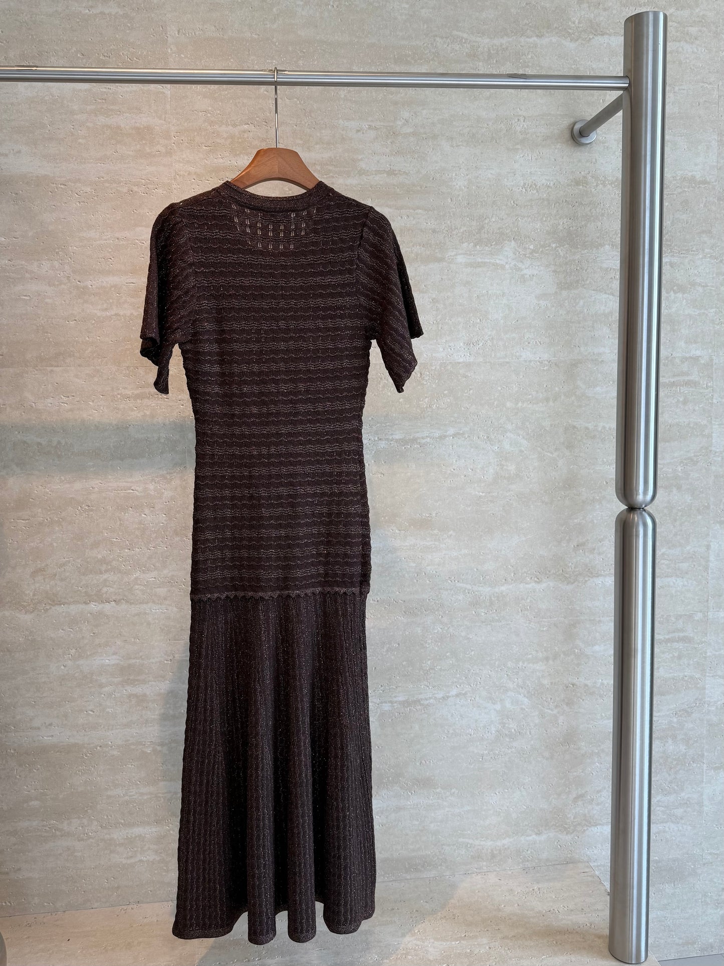 Sandro Paris Crochet-Knit Maxi Dress — Bronze