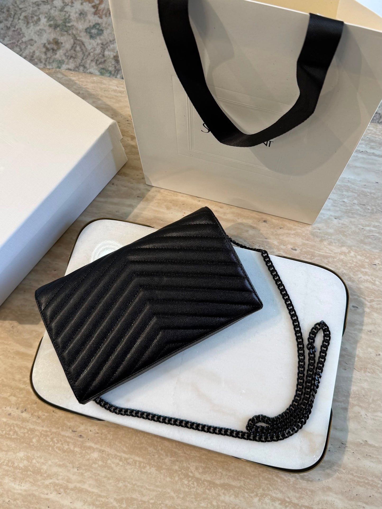 YSL Cassandre Wallet on Chain — Black &amp; Black