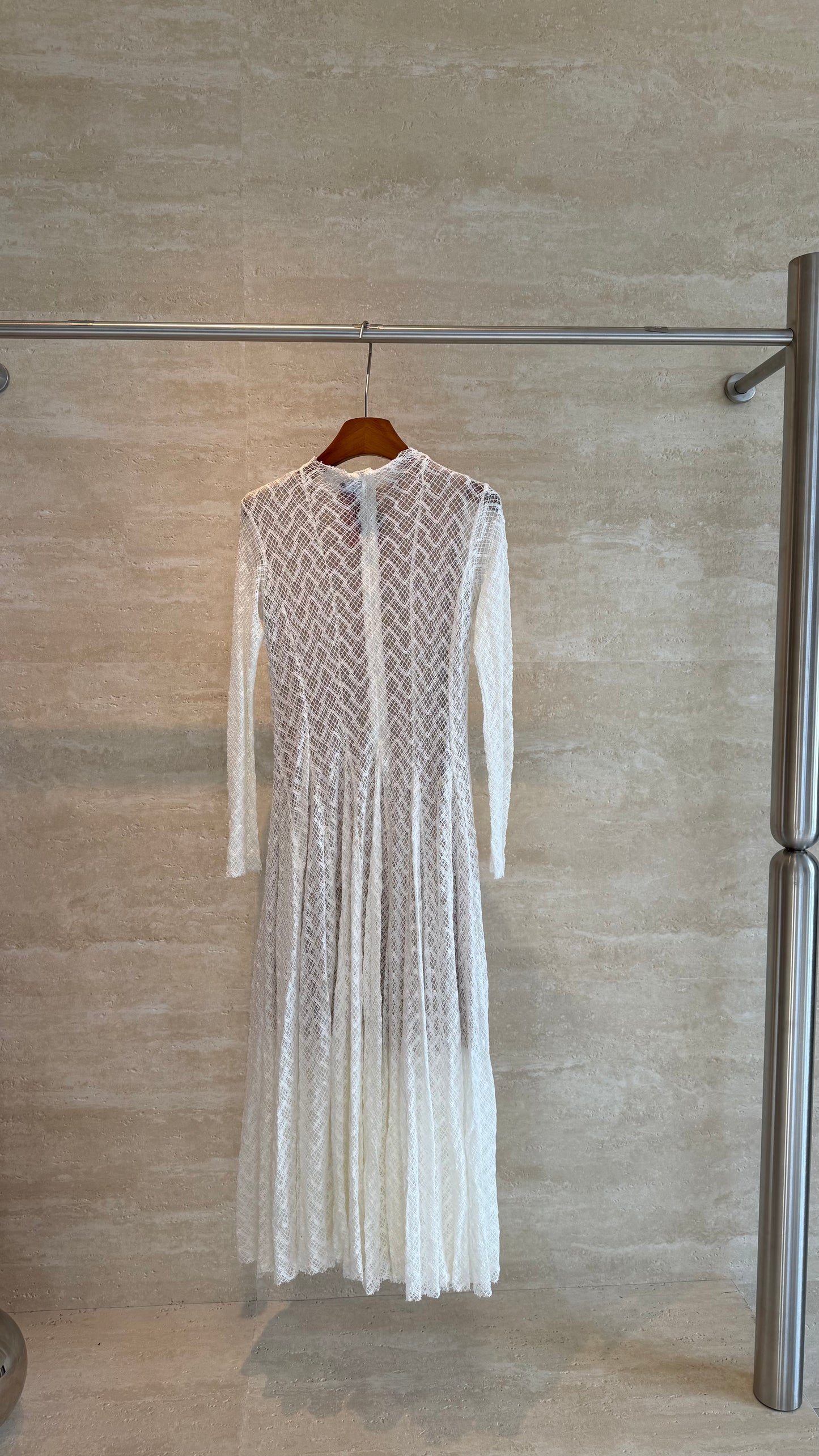 Alaïa Chevron Lace Maxi Dress — White