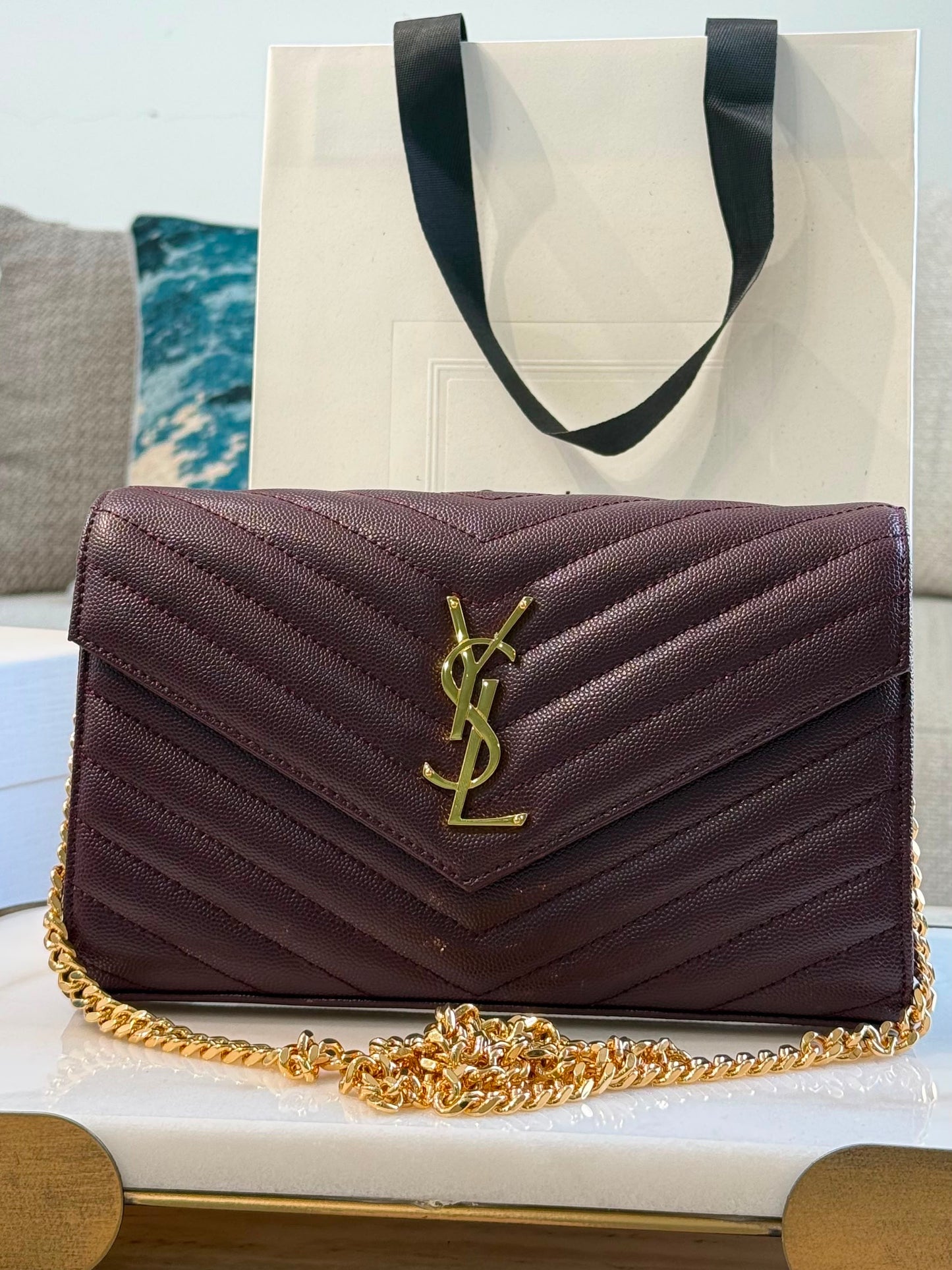 YSL Cassandre Wallet on Chain — Maroon
