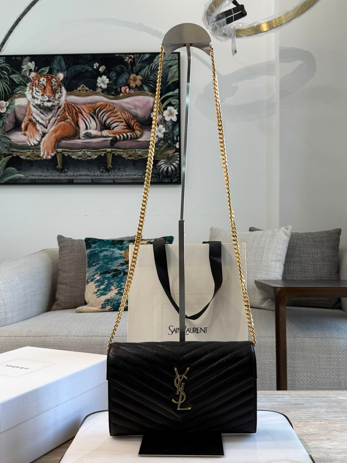 YSL Cassandre Wallet on Chain — Black &amp; Gold