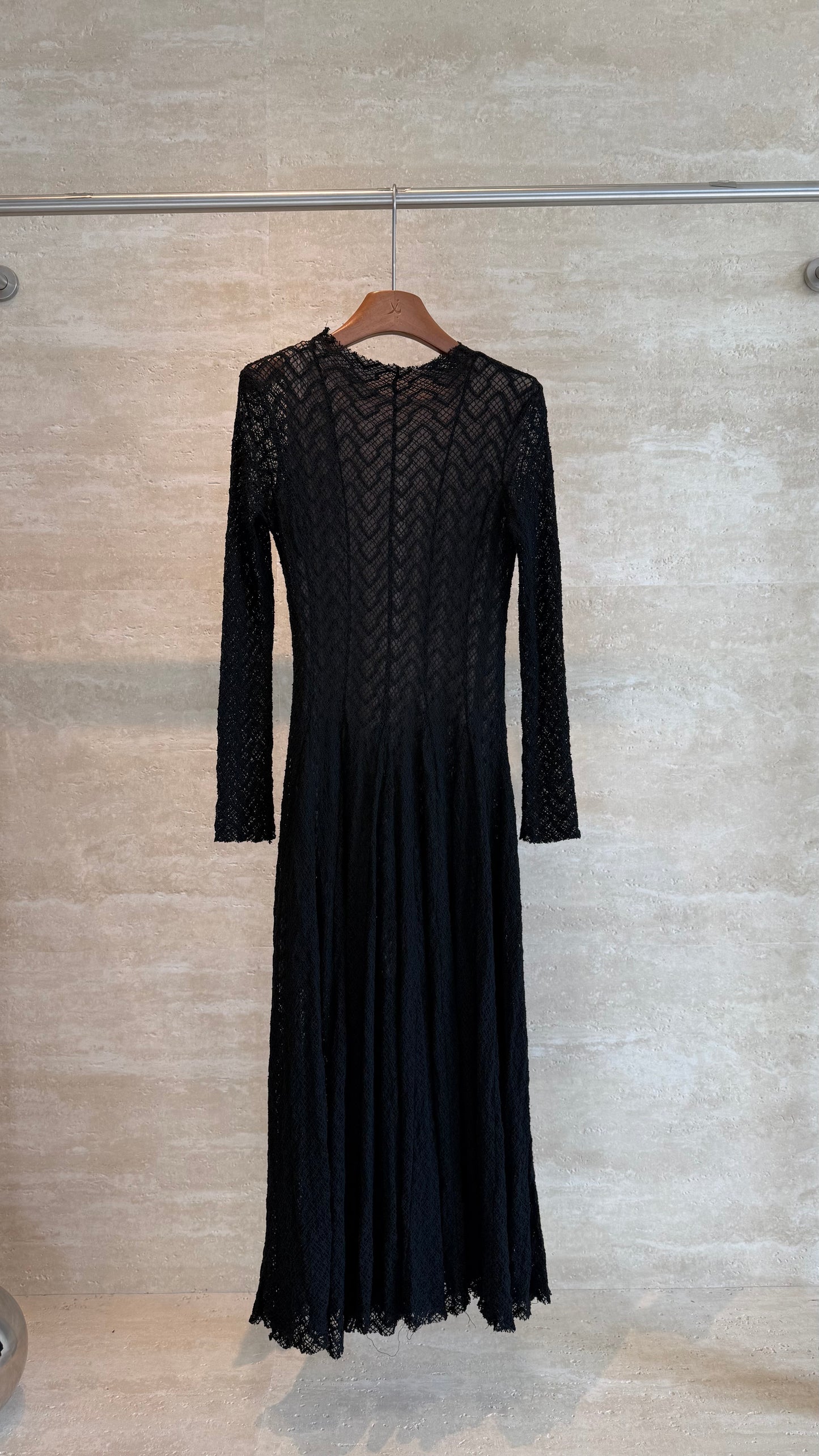 Alaïa Chevron Lace Maxi Dress — Black