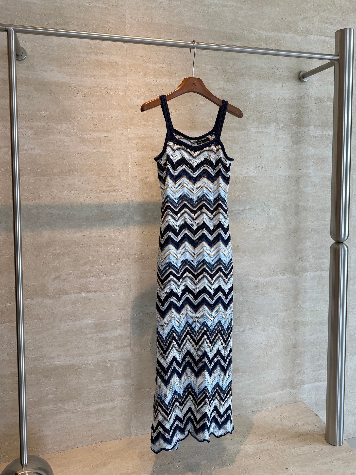 Maje Chevron Crochet Maxi Dress — Navy