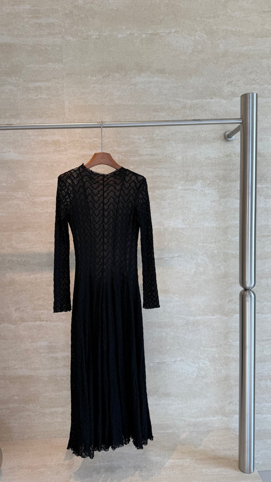 Alaïa Chevron Lace Maxi Dress — Black