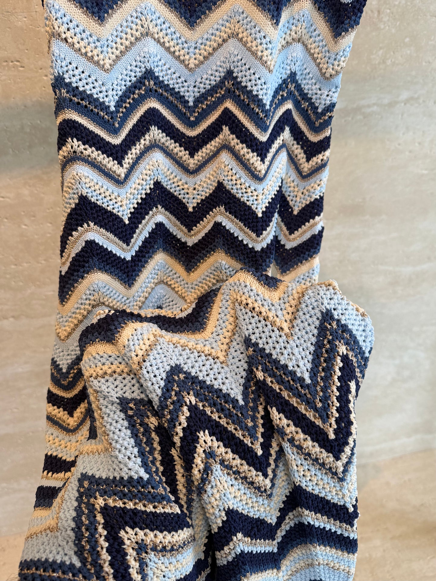 Maje Chevron Crochet Maxi Dress — Navy