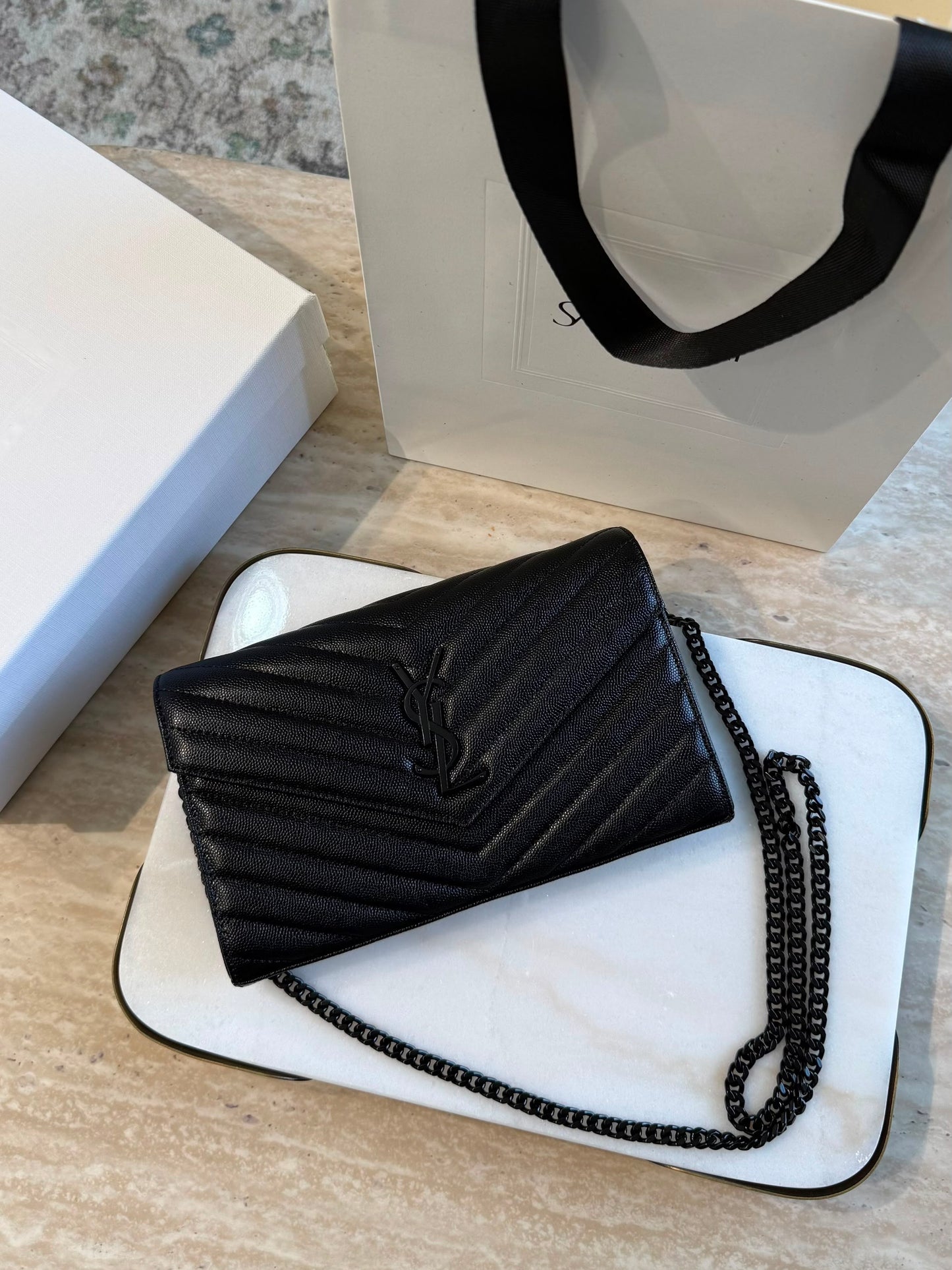YSL Cassandre Wallet on Chain — Black &amp; Black