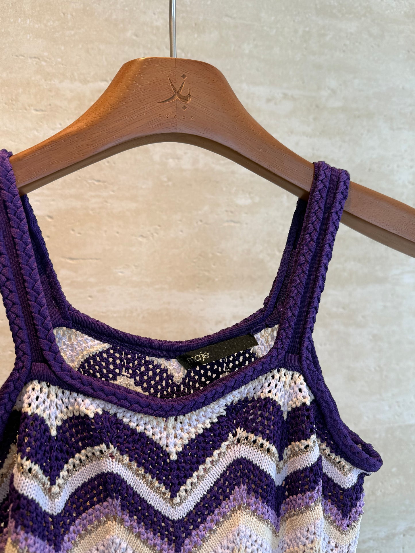 Maje Chevron Crochet Maxi Dress — Purple