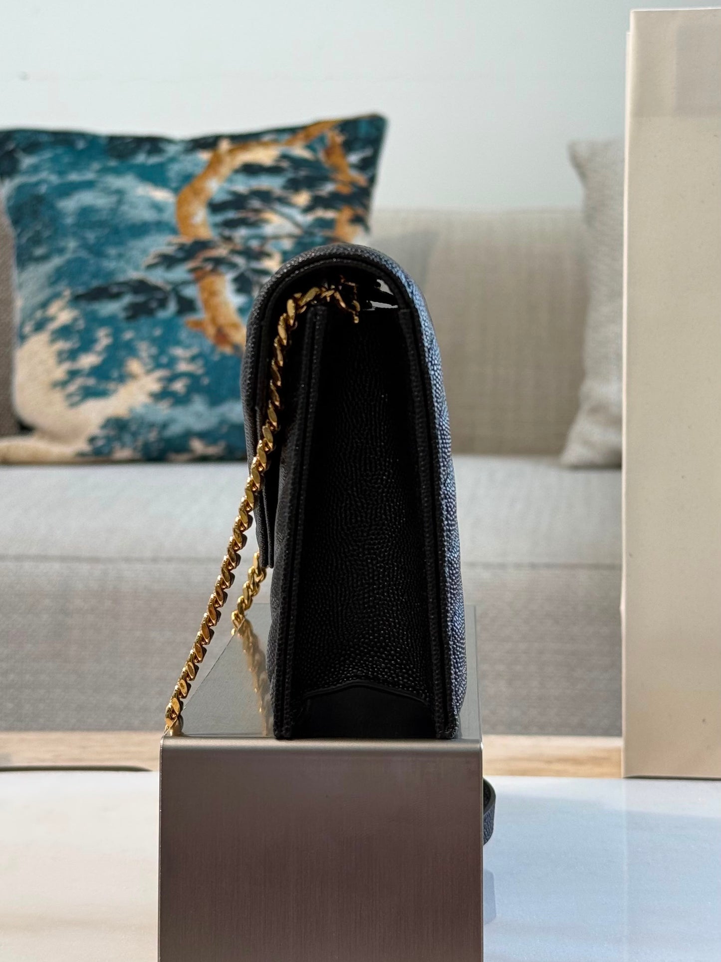YSL Cassandre Envelope Wallet on Chain — Black &amp; Gold