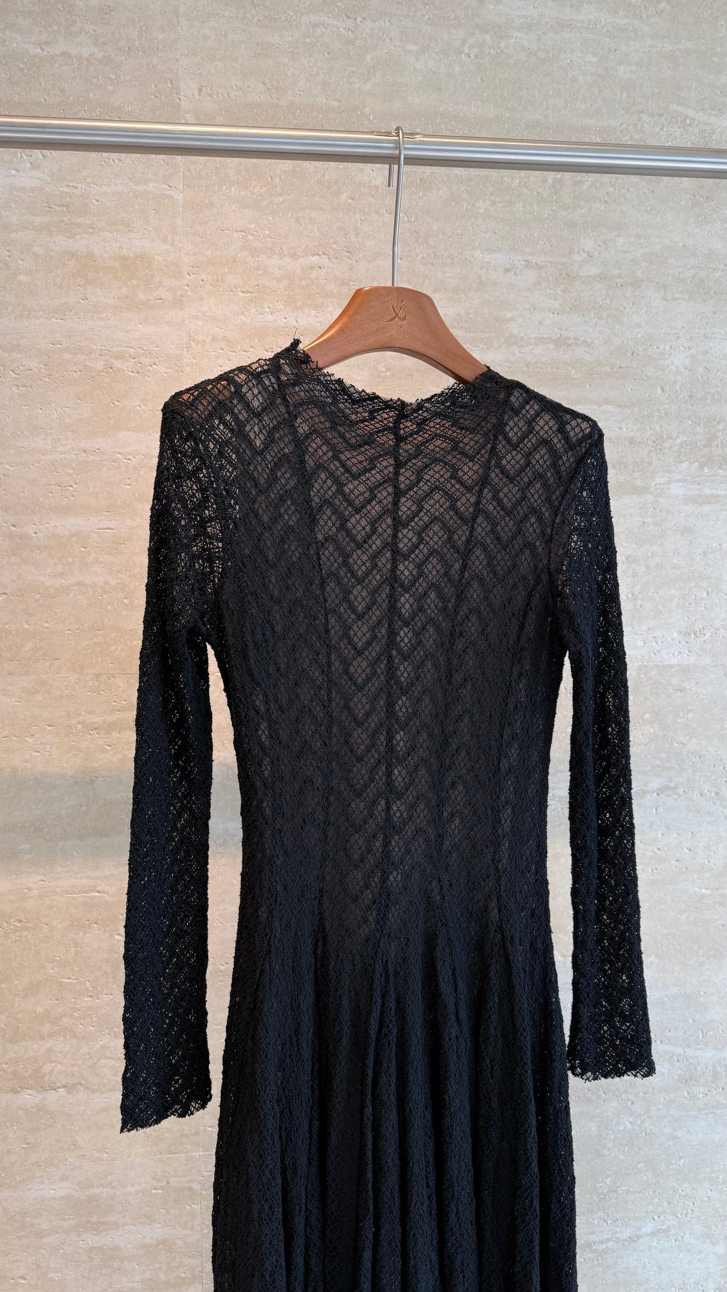 Alaïa Chevron Lace Maxi Dress — Black