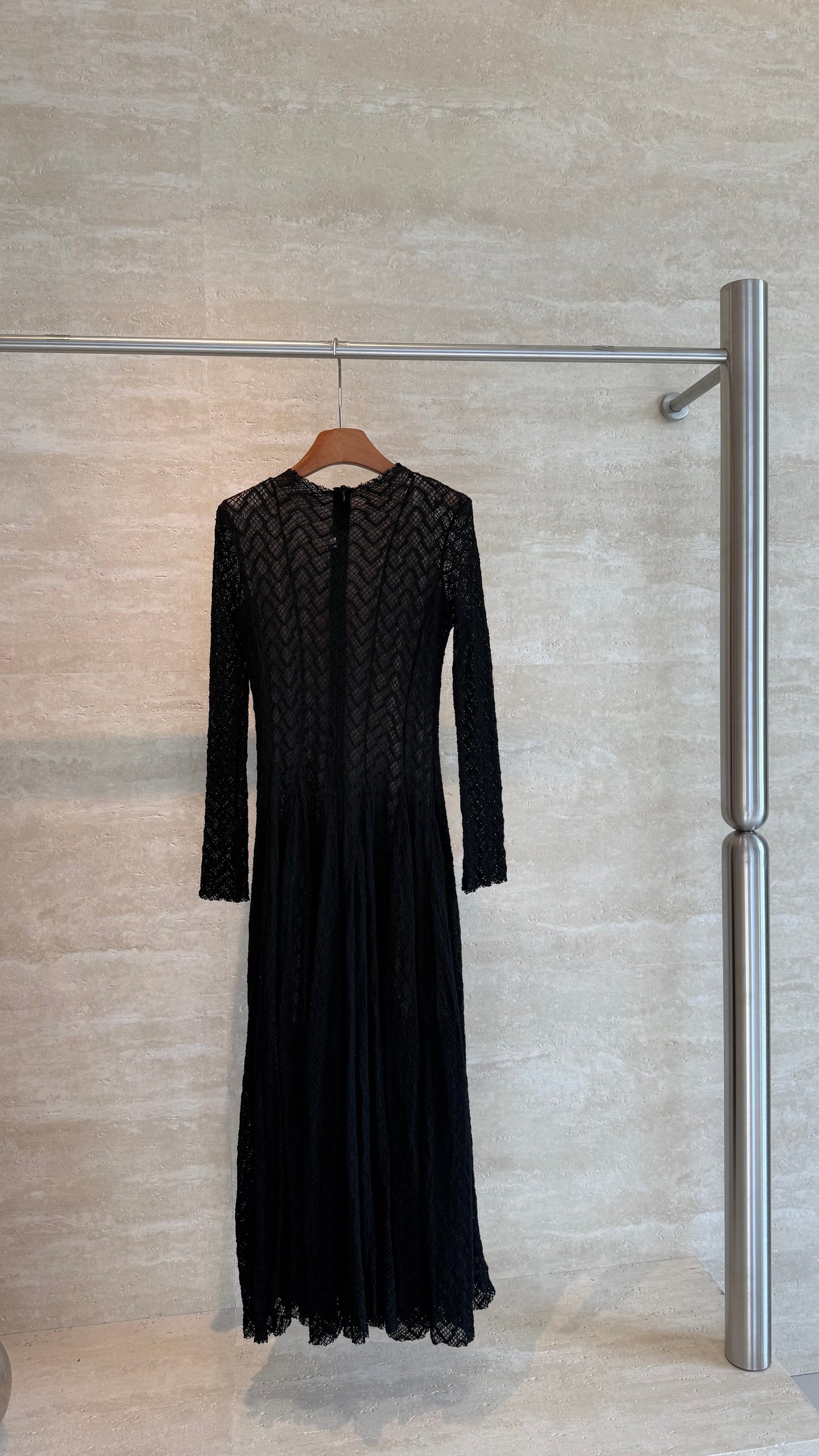 Alaïa Chevron Lace Maxi Dress — Black
