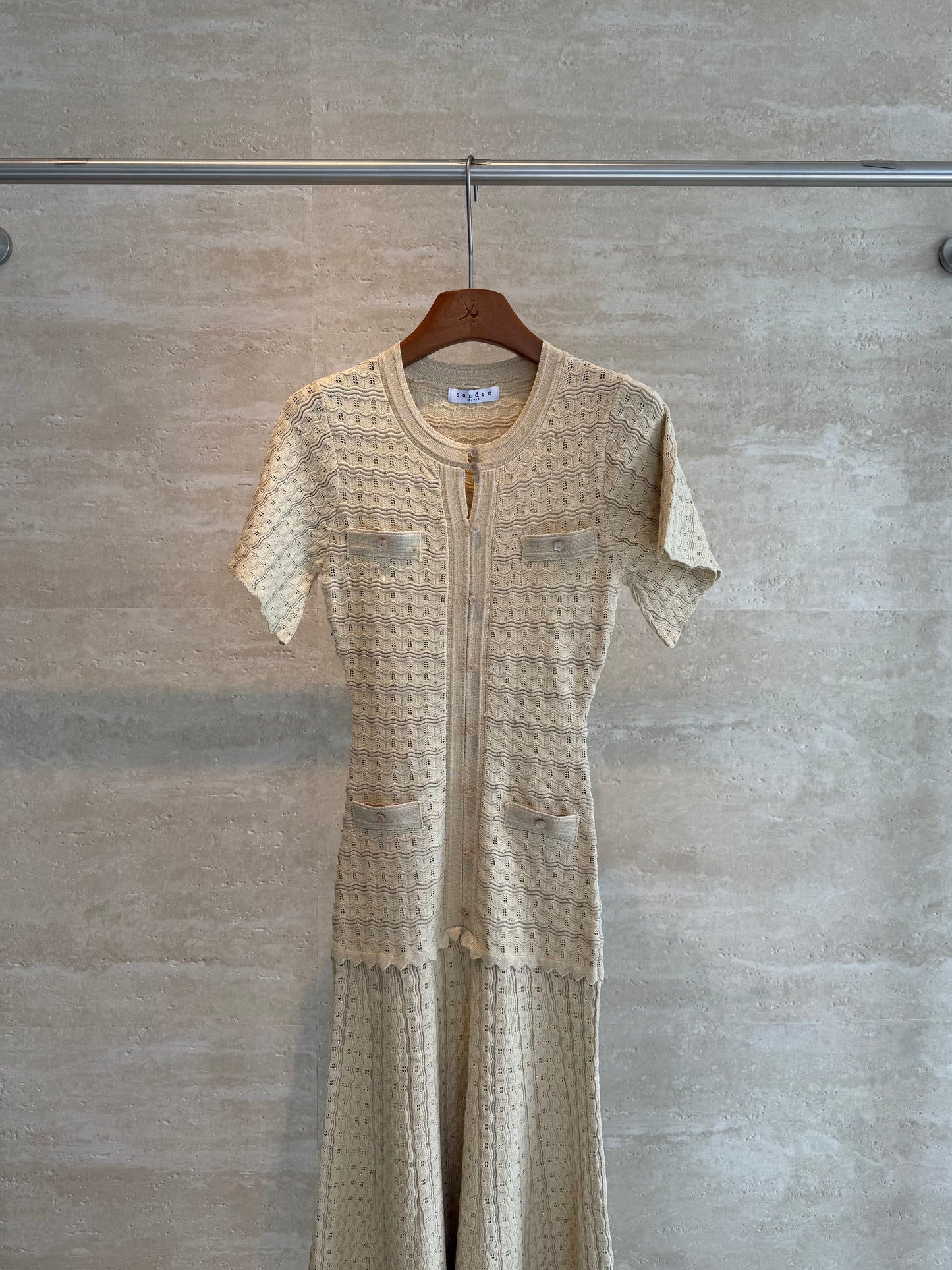 Sandro Paris Crochet-Knit Maxi Dress — Cream