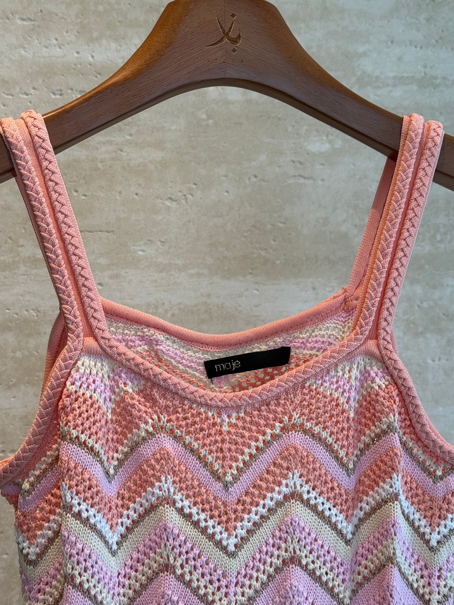 Maje Chevron Crochet Maxi Dress — Pink