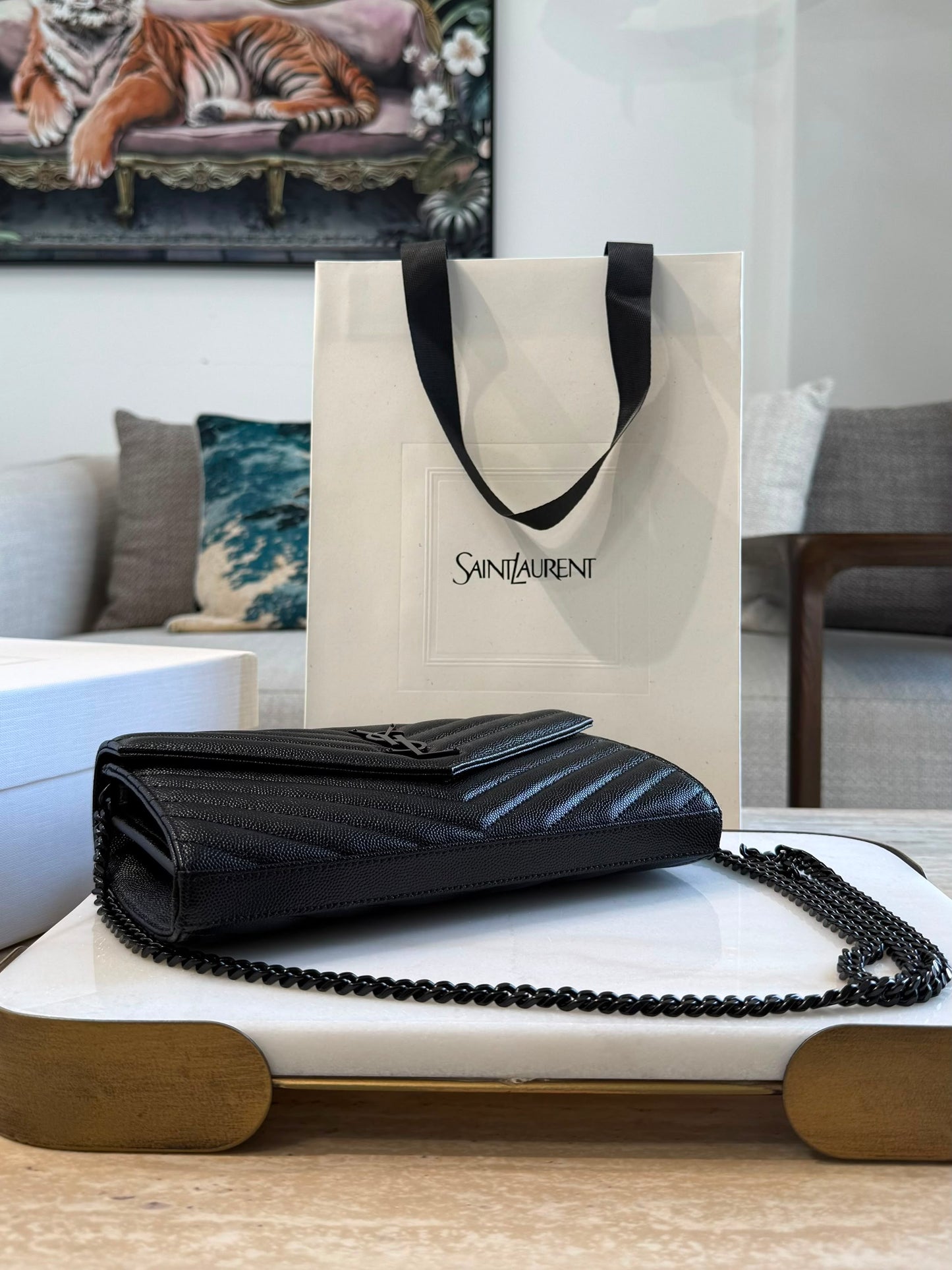 YSL Cassandre Wallet on Chain — Black &amp; Black