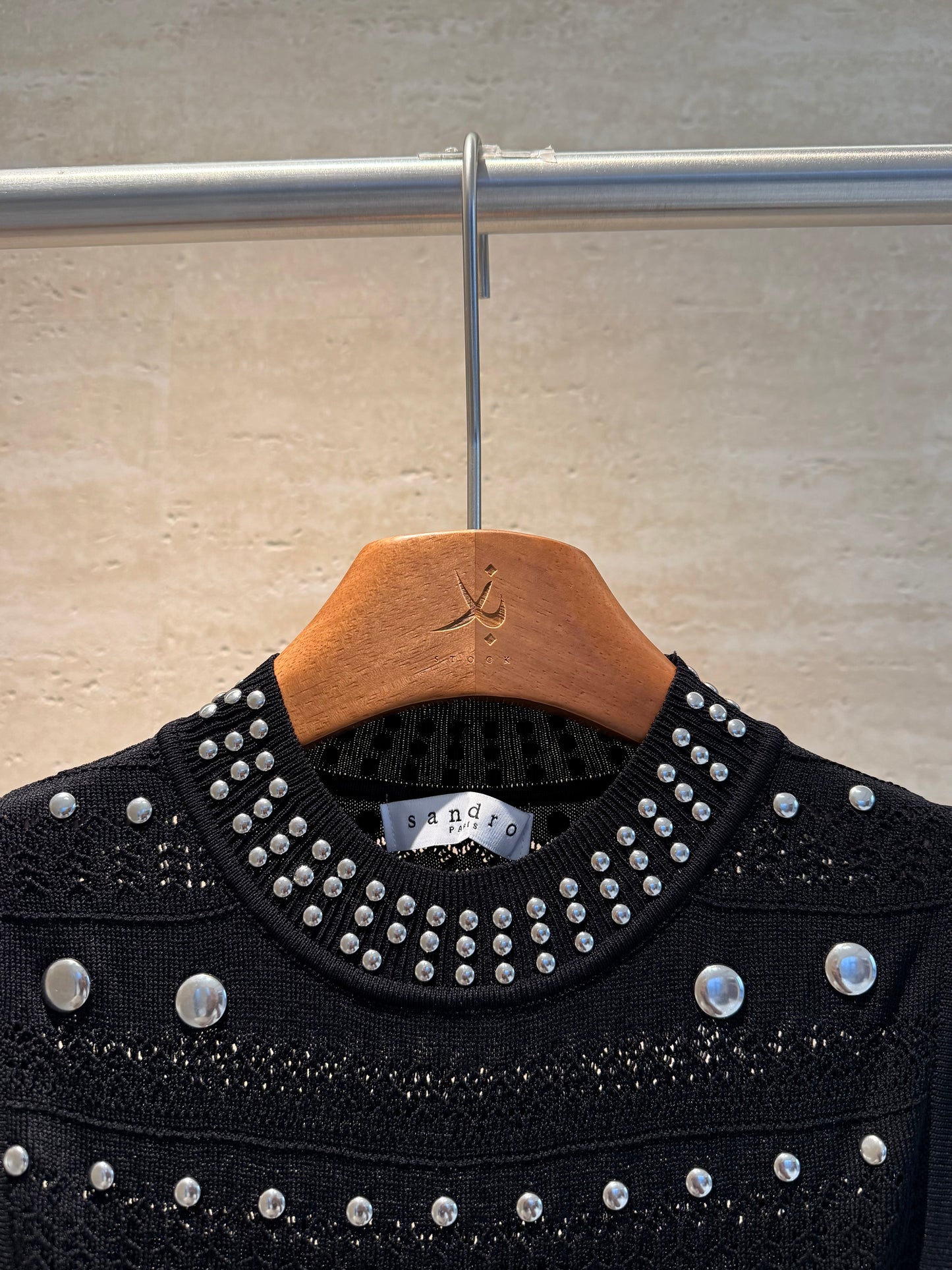 Sandro Paris Studded Knit Maxi Dress — Black