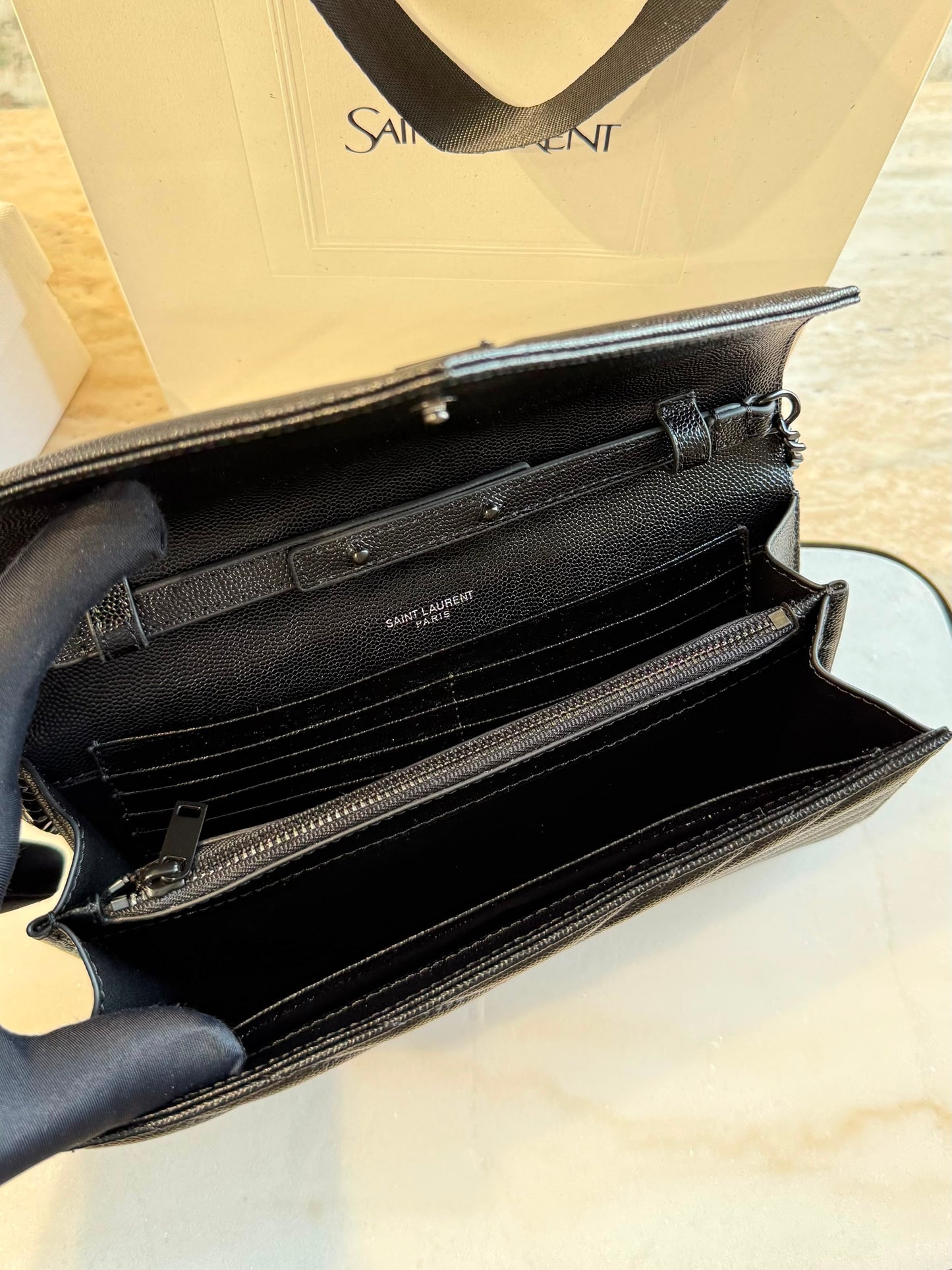 YSL Cassandre Wallet on Chain — Black &amp; Black