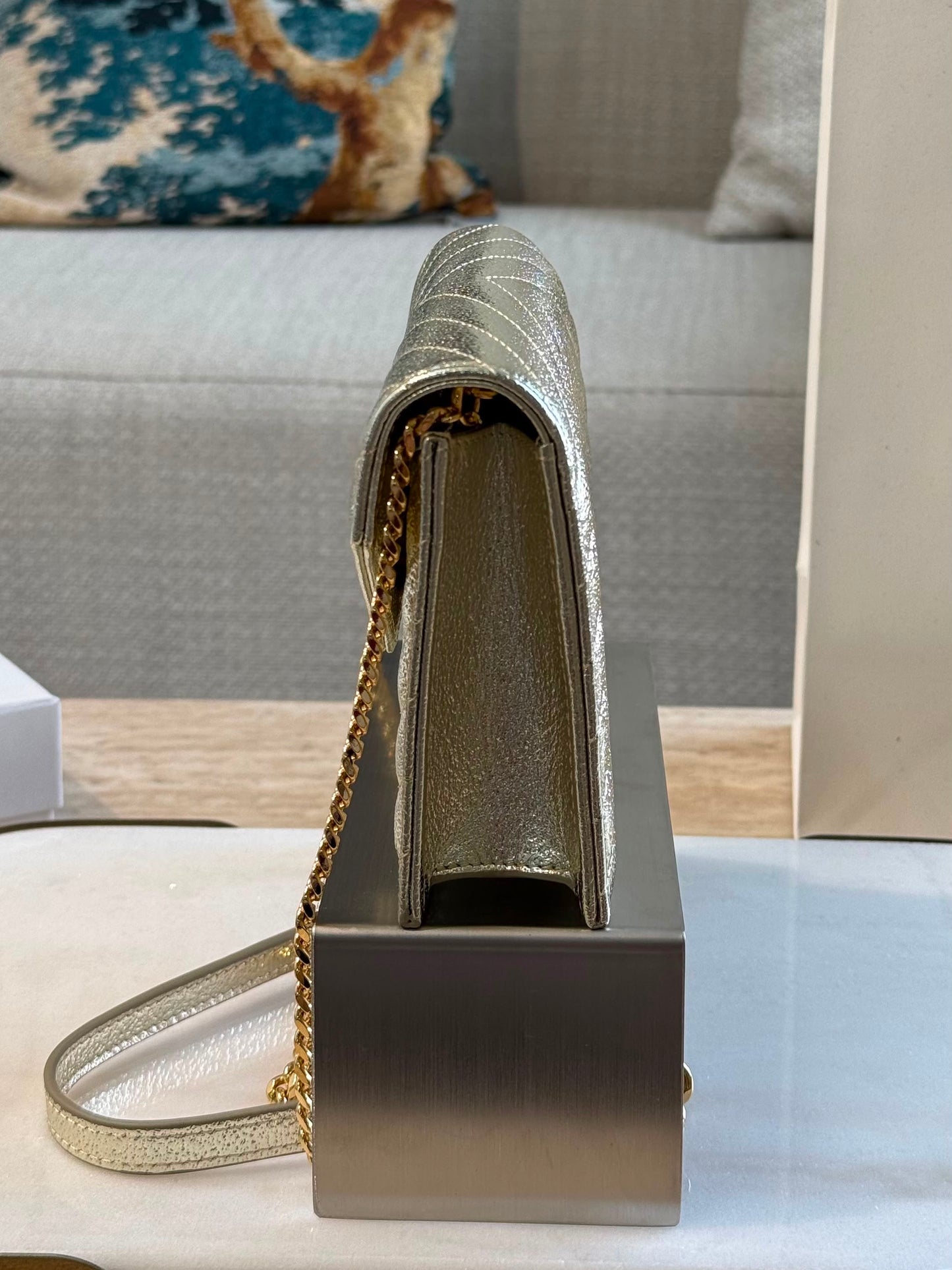YSL Cassandre Envelope Wallet on Chain — Gold