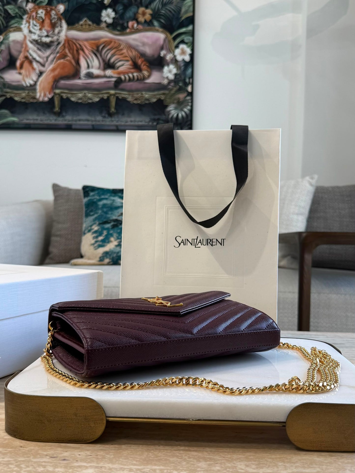 YSL Cassandre Wallet on Chain — Maroon
