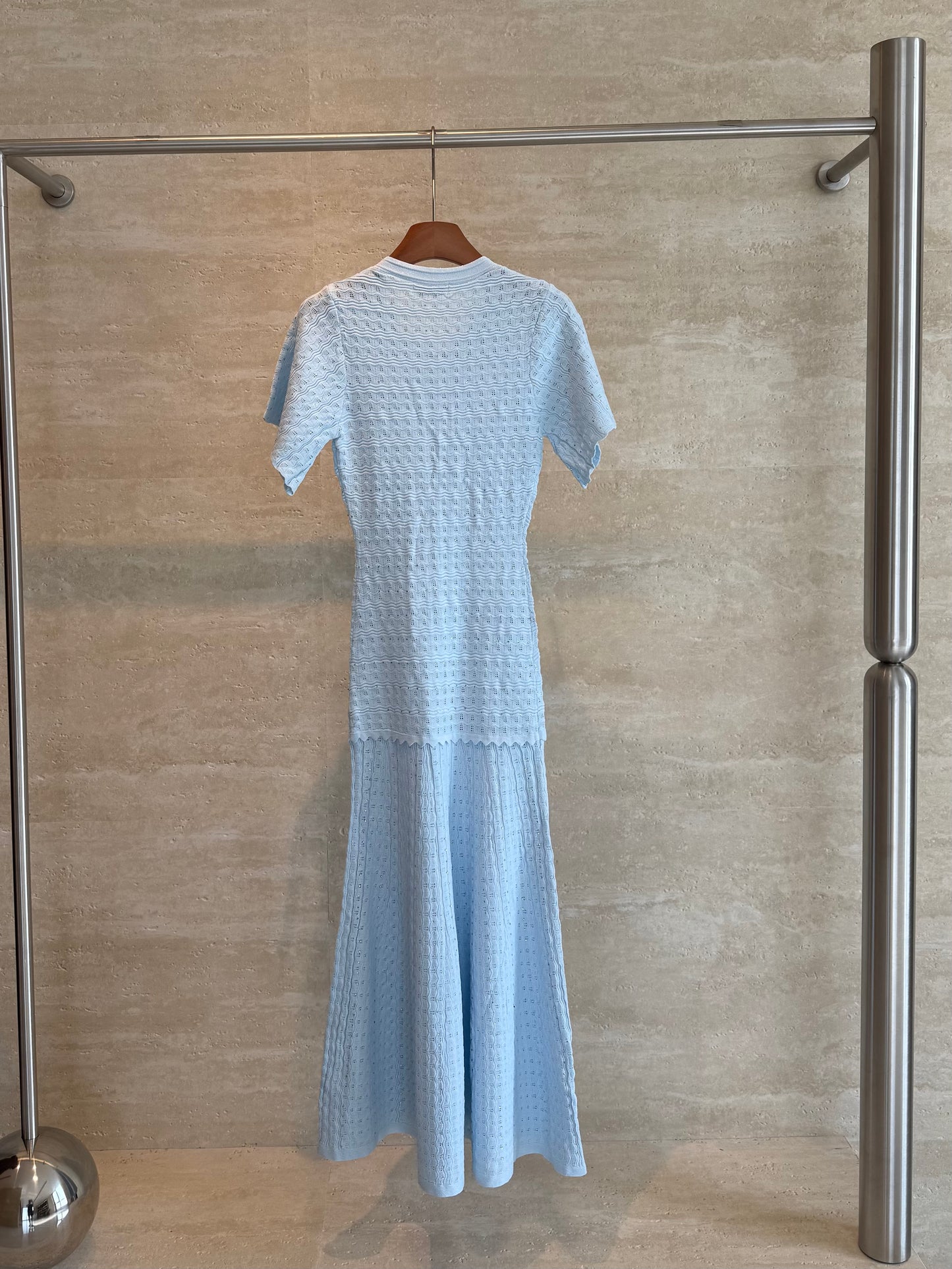 Sandro Paris Crochet-Knit Maxi Dress — Light Blue