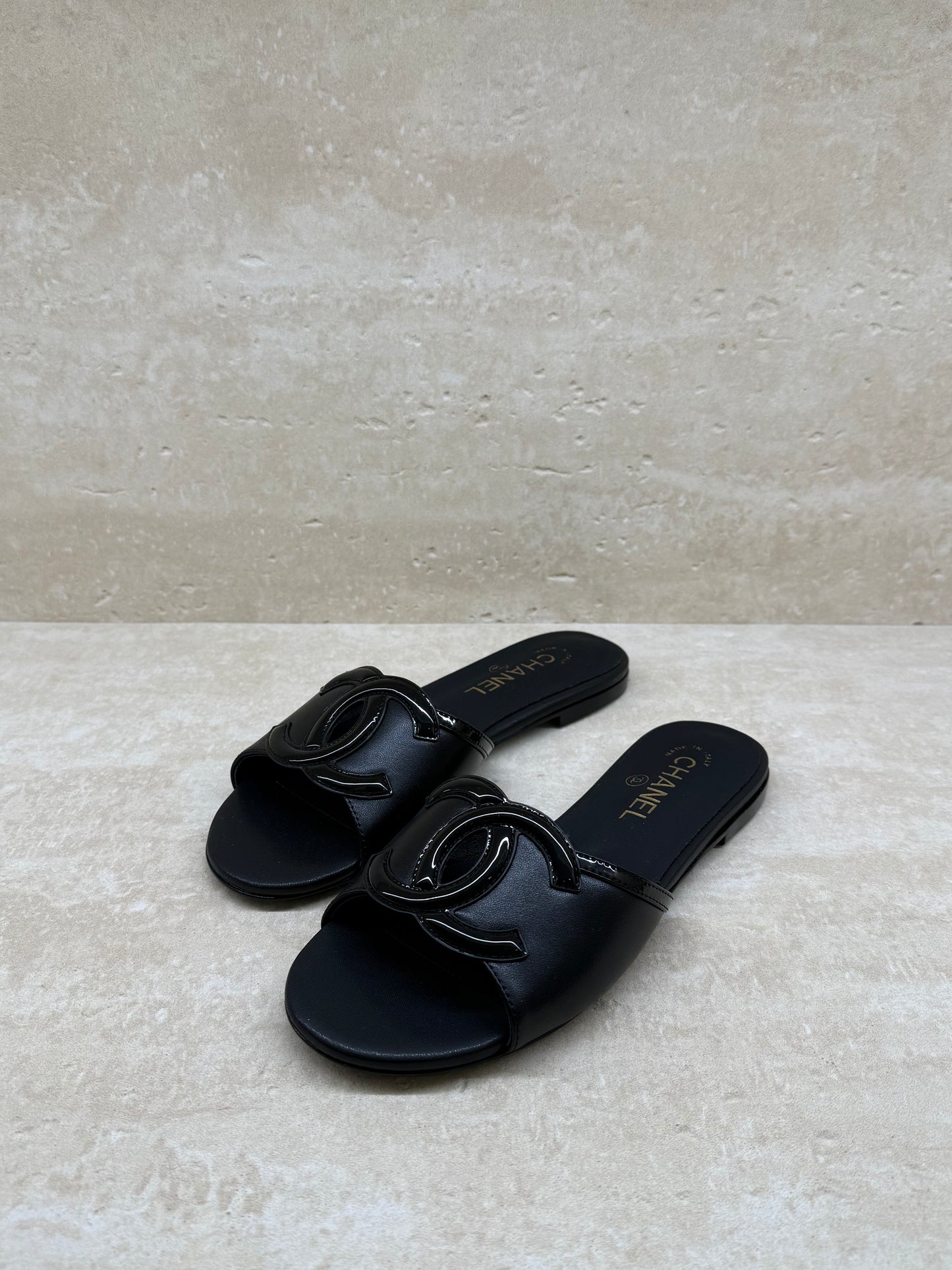 Chanel Mules — Black Patent