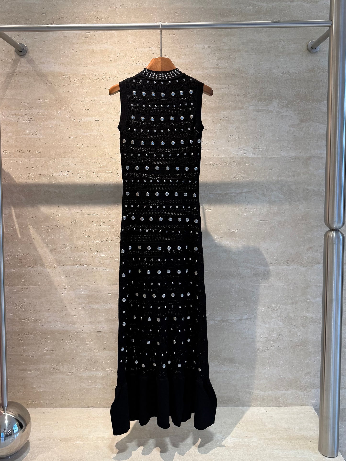 Sandro Paris Studded Knit Maxi Dress — Black