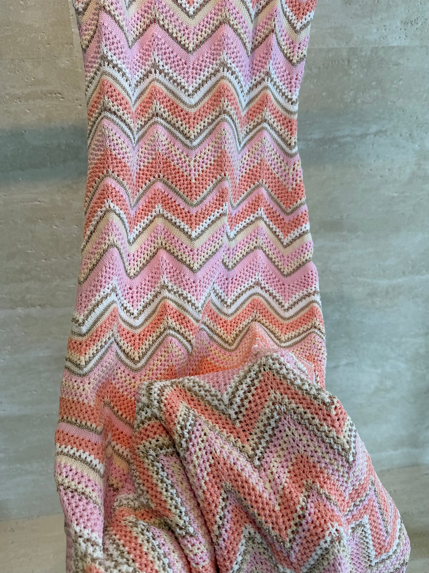 Maje Chevron Crochet Maxi Dress — Pink