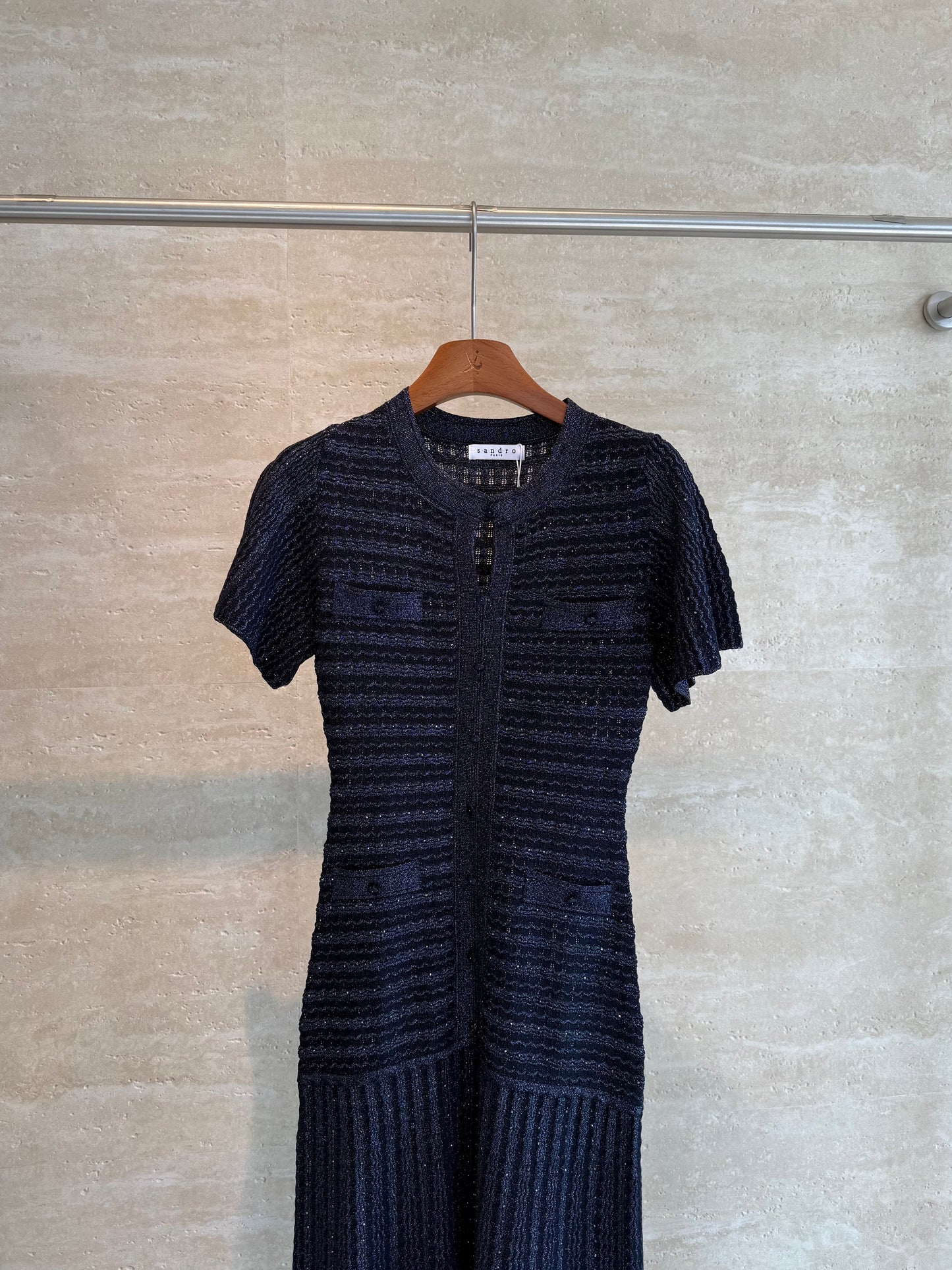 Sandro Paris Crochet-Knit Maxi Dress — Navy Blue