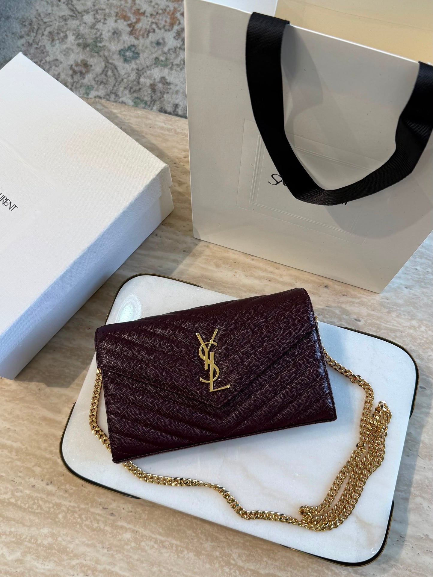 YSL Cassandre Wallet on Chain — Maroon