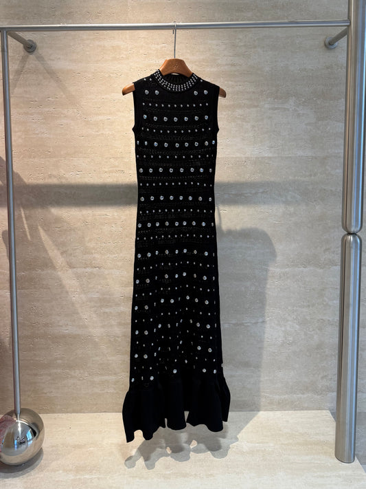 Sandro Paris Studded Knit Maxi Dress — Black