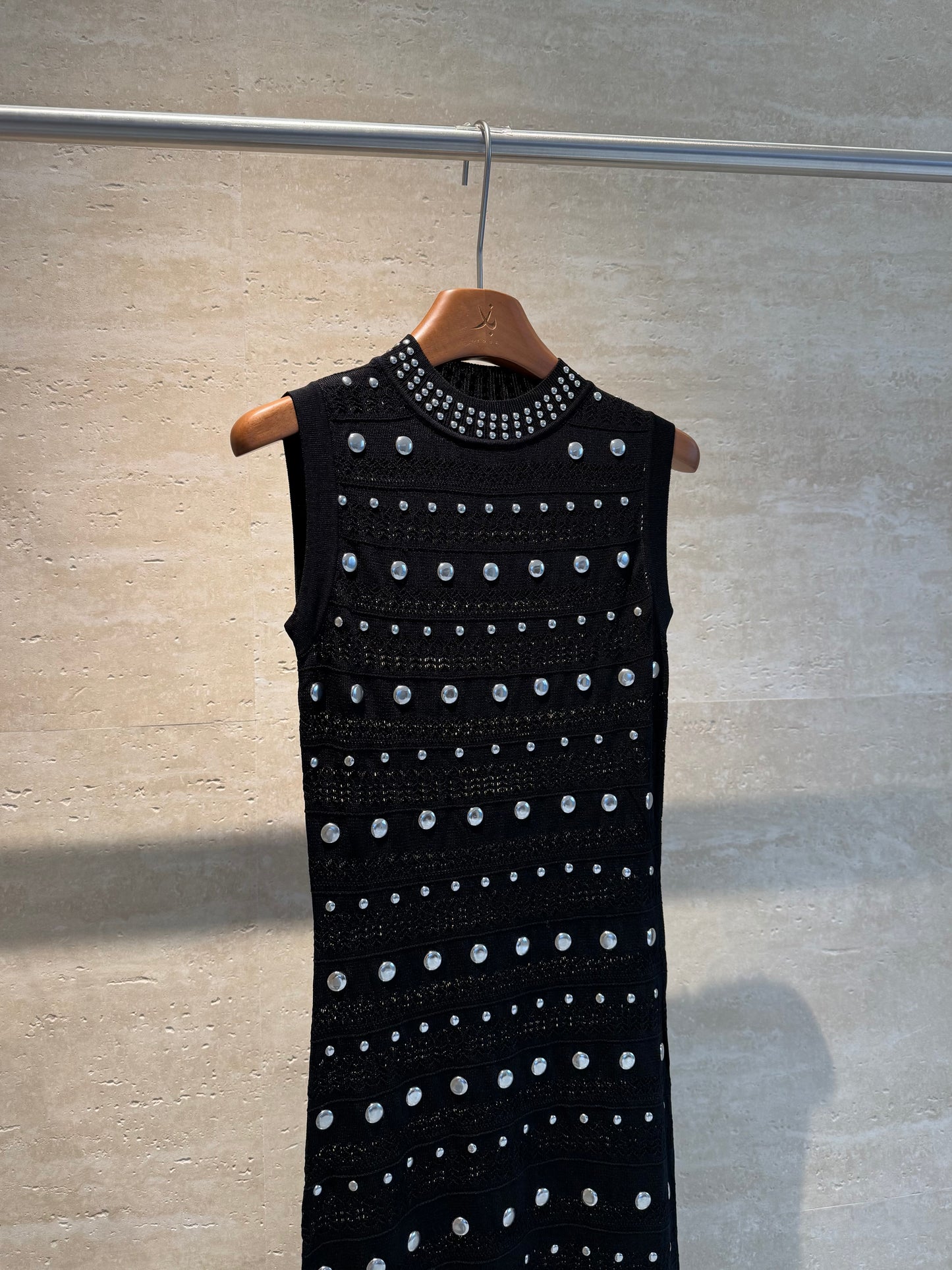Sandro Paris Studded Knit Maxi Dress — Black