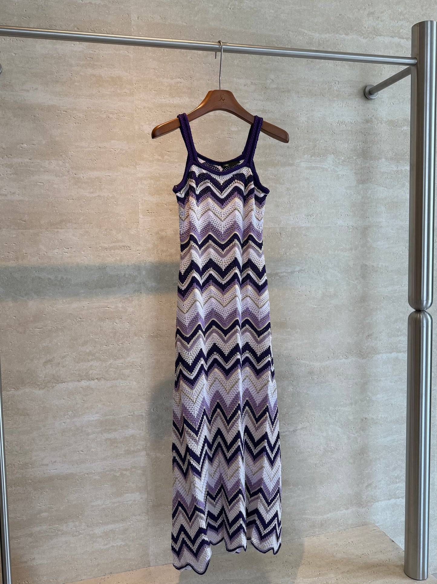 Maje Chevron Crochet Maxi Dress — Purple