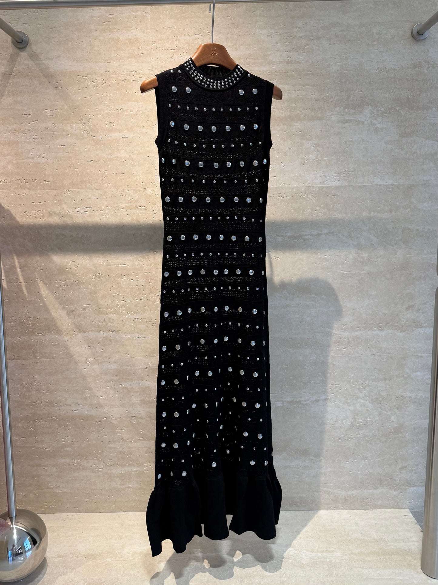Sandro Paris Studded Knit Maxi Dress — Black