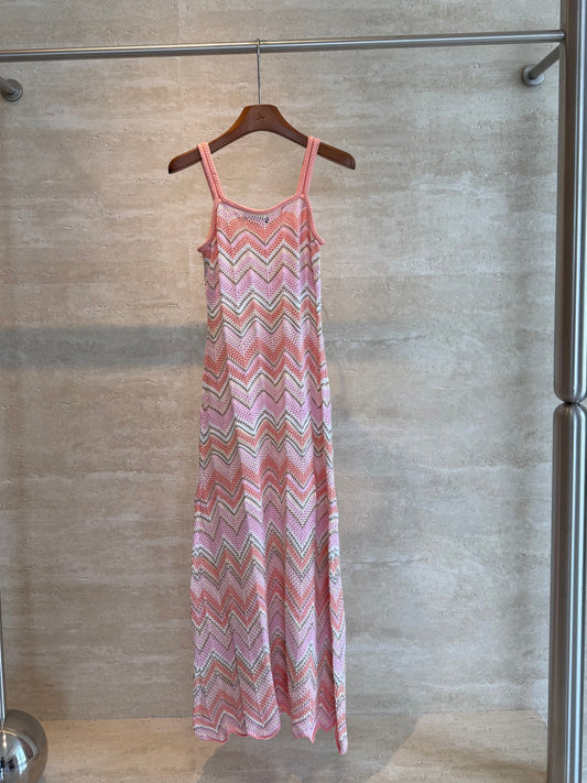 Maje Chevron Crochet Maxi Dress — Pink