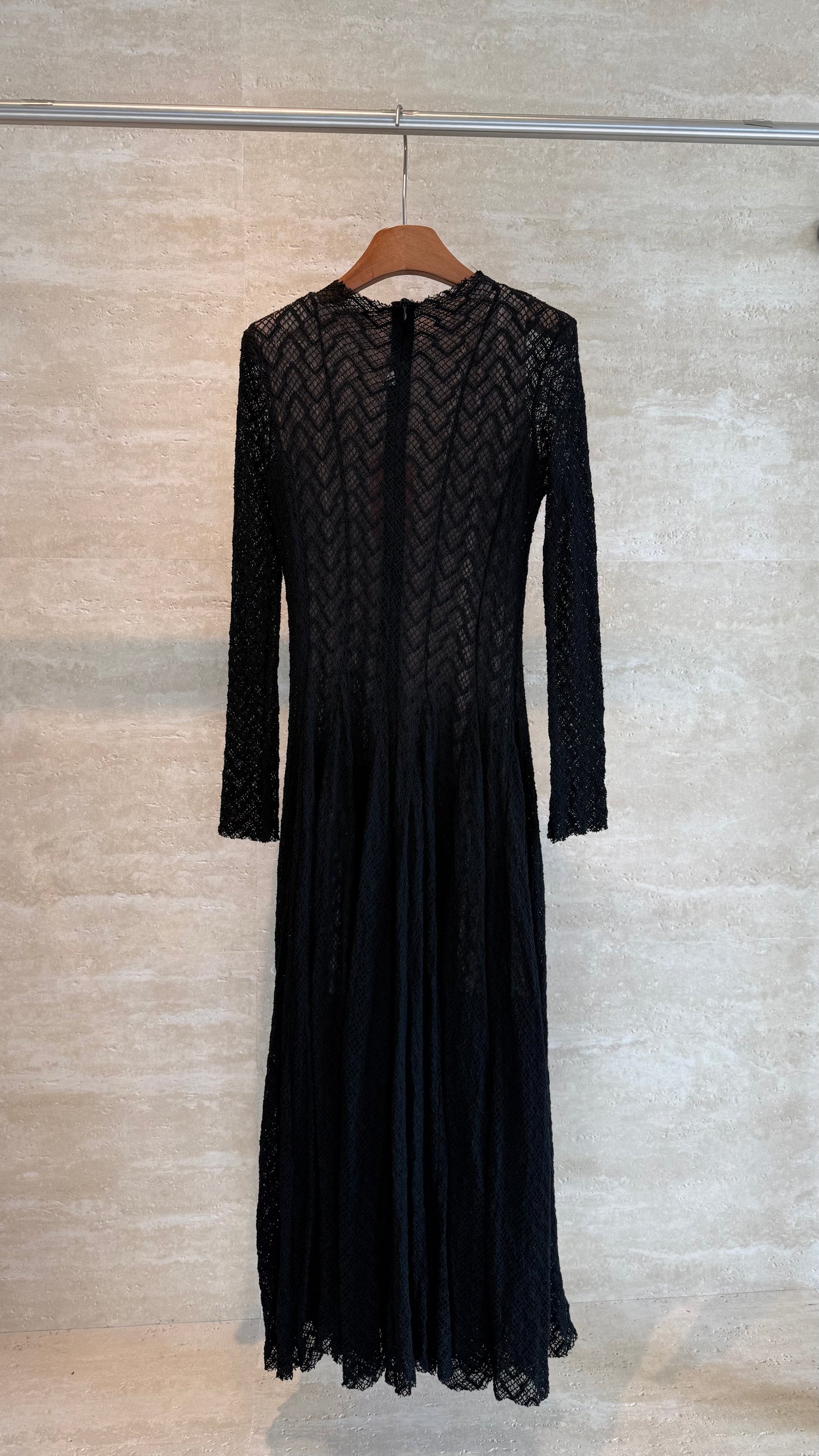 Alaïa Chevron Lace Maxi Dress — Black