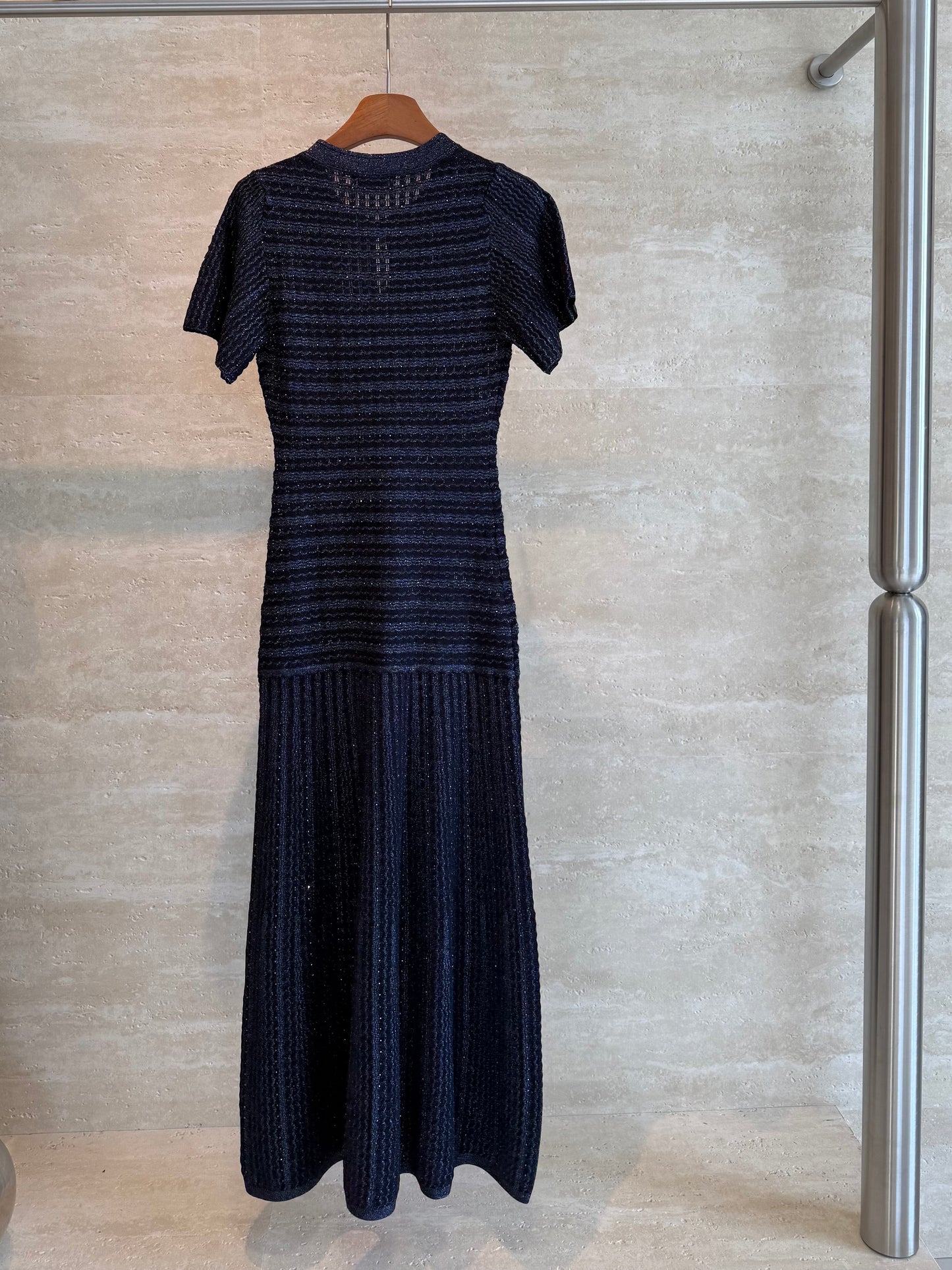 Sandro Paris Crochet-Knit Maxi Dress — Navy Blue