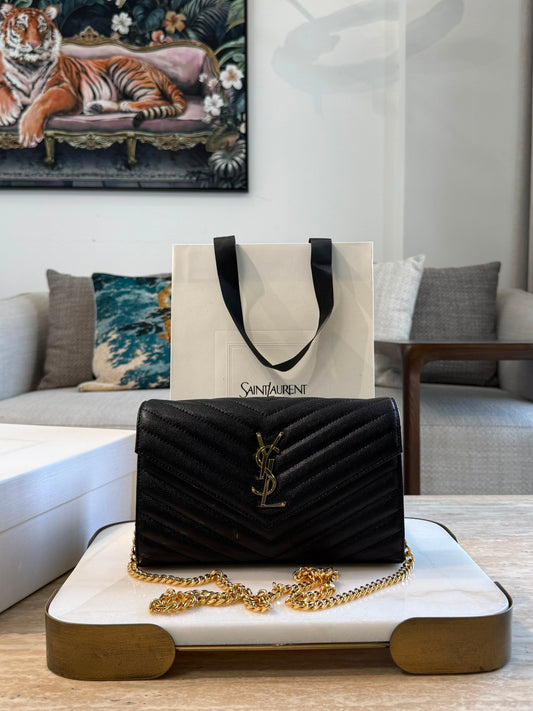 YSL Cassandre Wallet on Chain — Black &amp; Gold