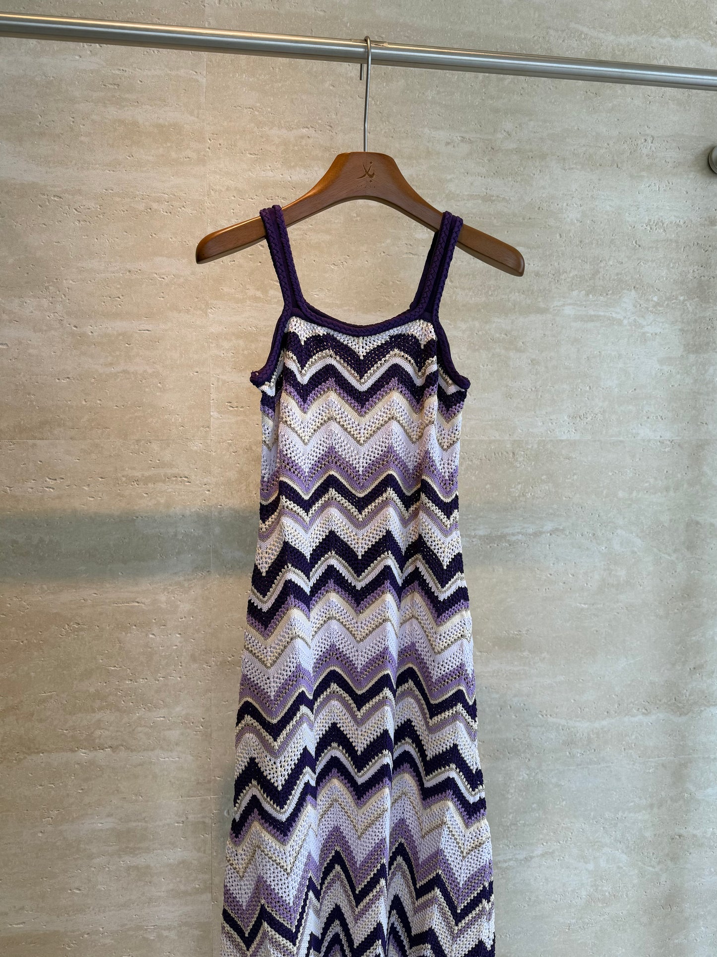Maje Chevron Crochet Maxi Dress — Purple