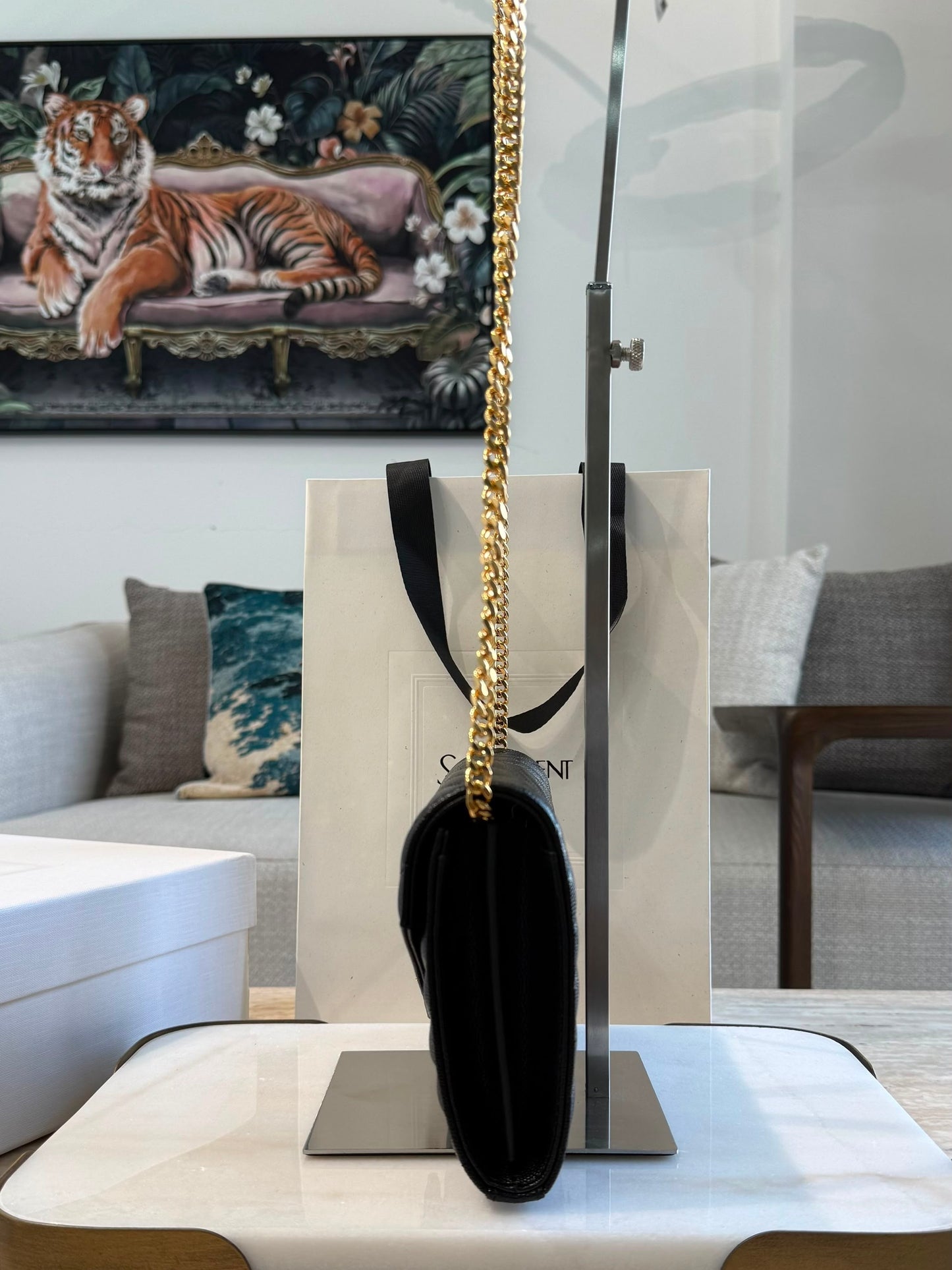 YSL Cassandre Wallet on Chain — Black &amp; Gold
