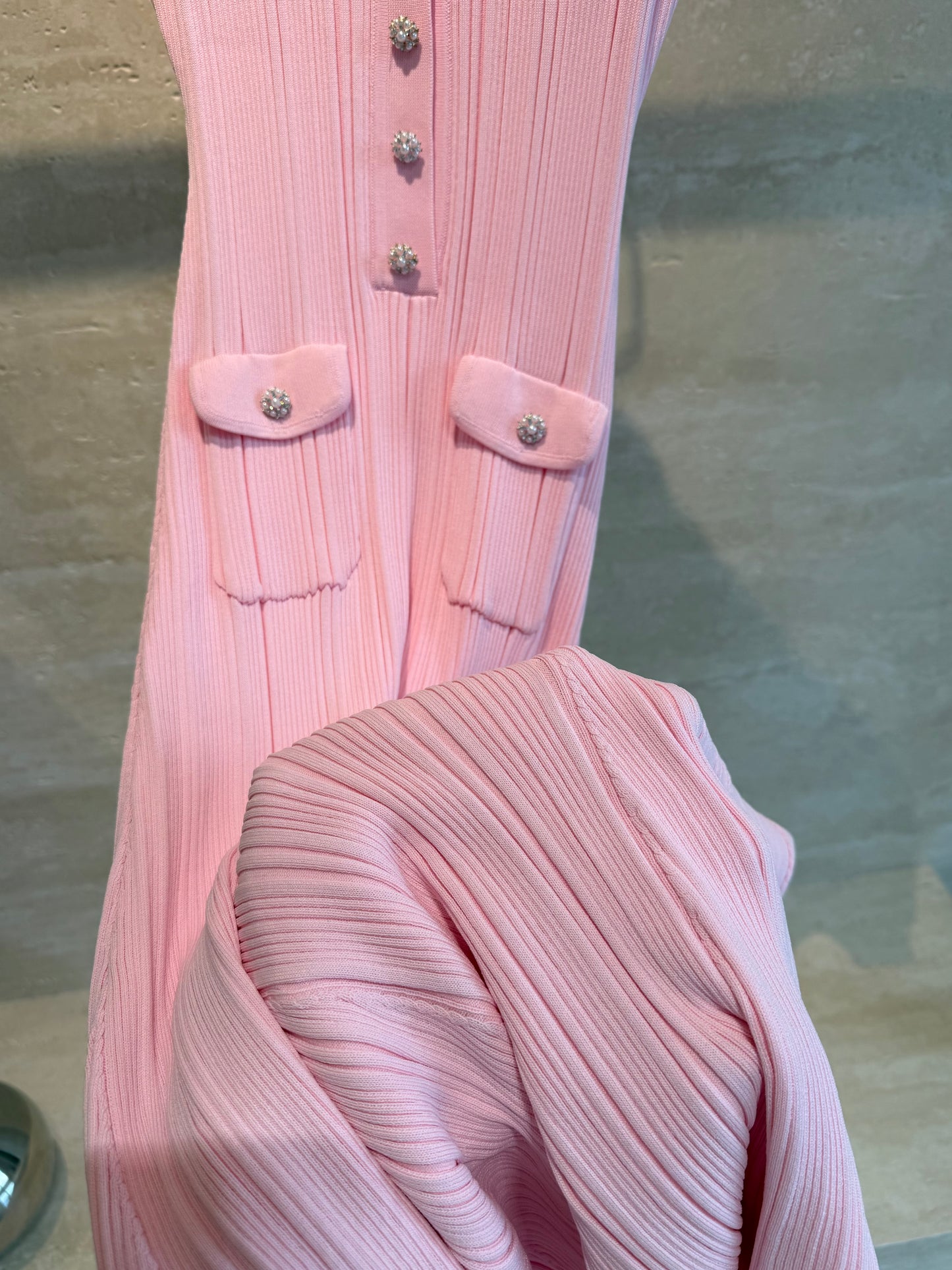 Sandro Paris Collared Knit Midi Dress — Pink